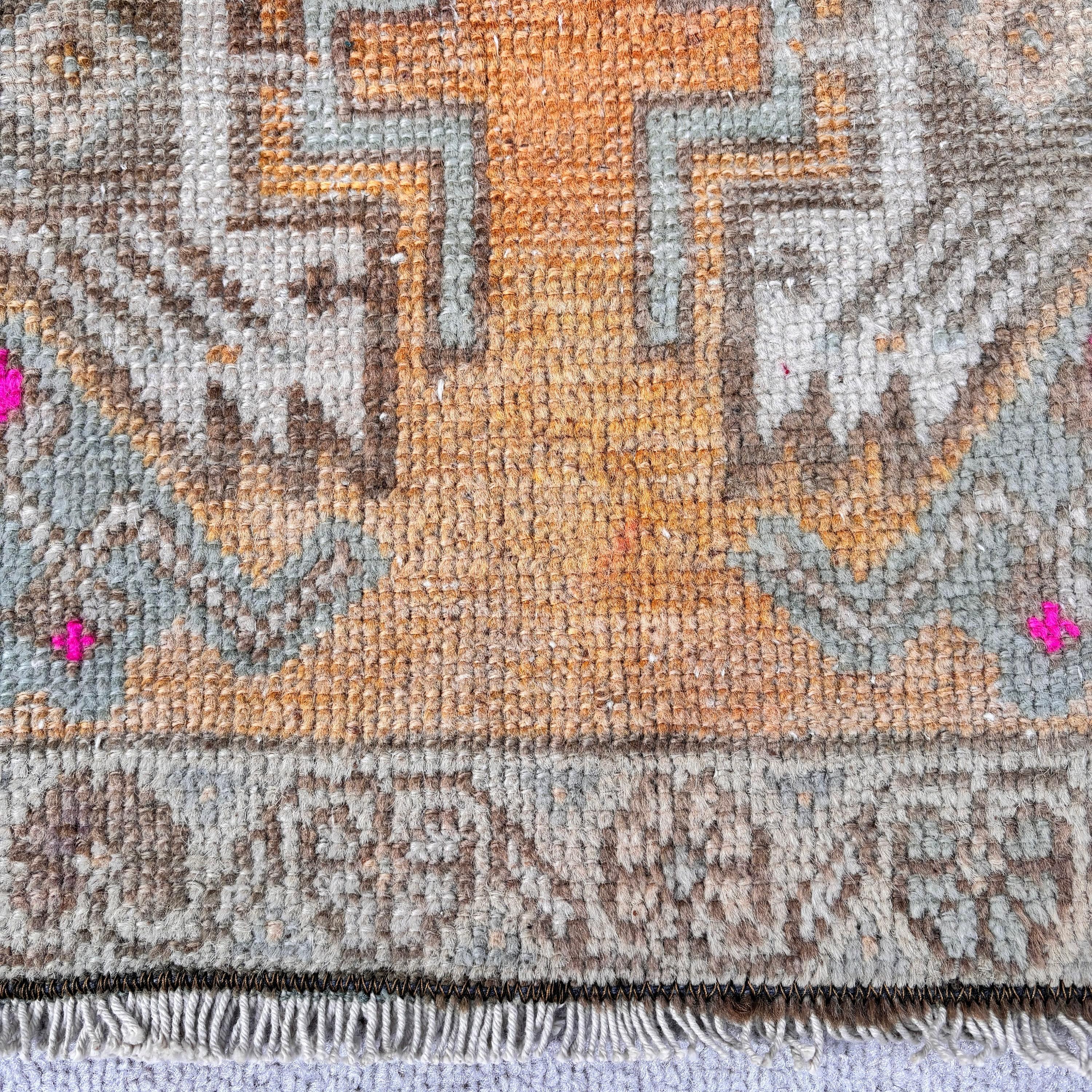 1.6x3 ft Küçük Halılar, Küçük Alan Halıları, Türk Halısı, Vintage Halılar, Anadolu Halıları, El Yapımı Halı, Turuncu Yün Halı, Küçük Boho Halı, Havalı Halı