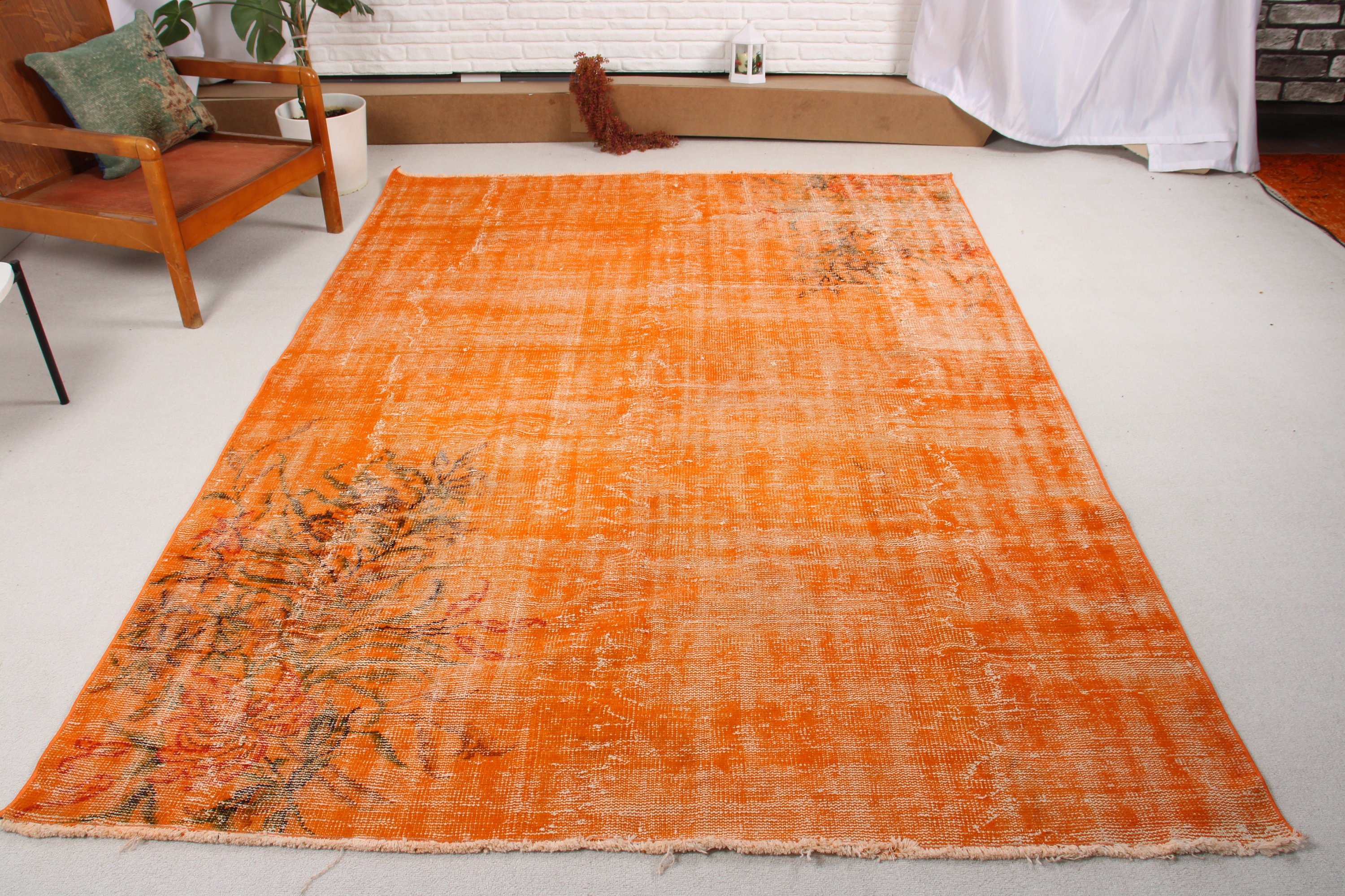 Handwoven Rug, Antique Rugs, Orange  6x8.4 ft Large Rug, Office Rugs, Salon Rug, Vintage Rugs, Large Oushak Rugs, Turkish Rug