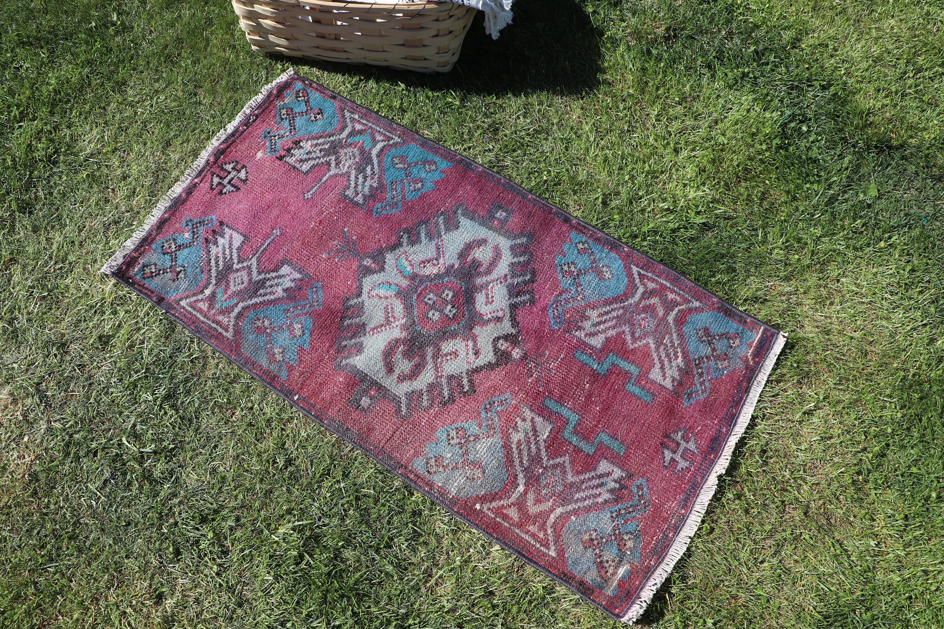 Vintage Rugs, Car Mat Rugs, Oushak Rugs, Purple Cool Rug, Small Boho Rugs, 1.5x2.9 ft Small Rugs, Aztec Rug, Turkish Rug, Moroccan Rugs