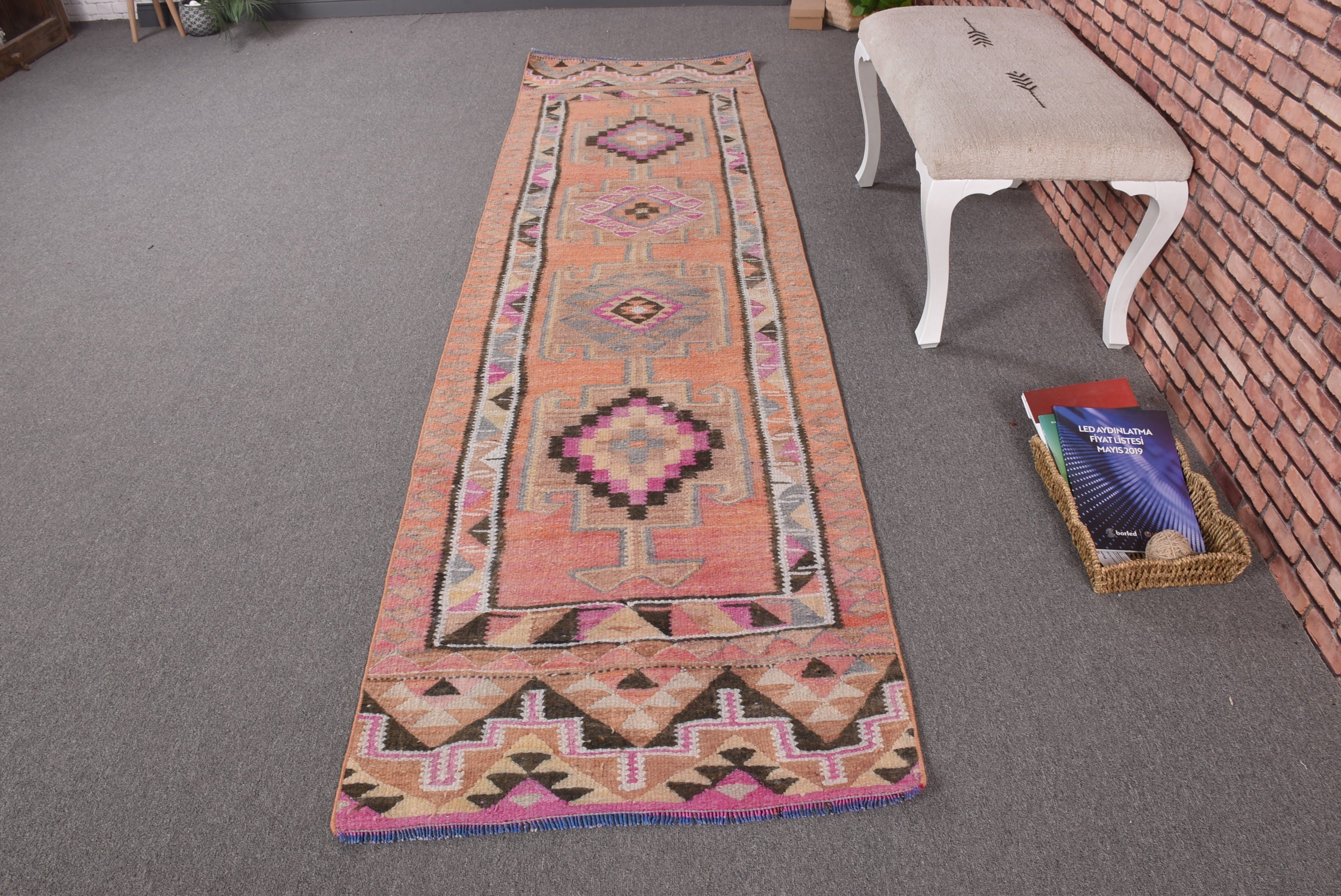 Yer Halısı, Uzun Yolluk Halıları, Türk Halısı, Koşucu Halıları, Vintage Halılar, Aztek Halıları, Bildiri Halısı, Turuncu Boho Halıları, 2,6x9,9 ft Koşucu Halısı