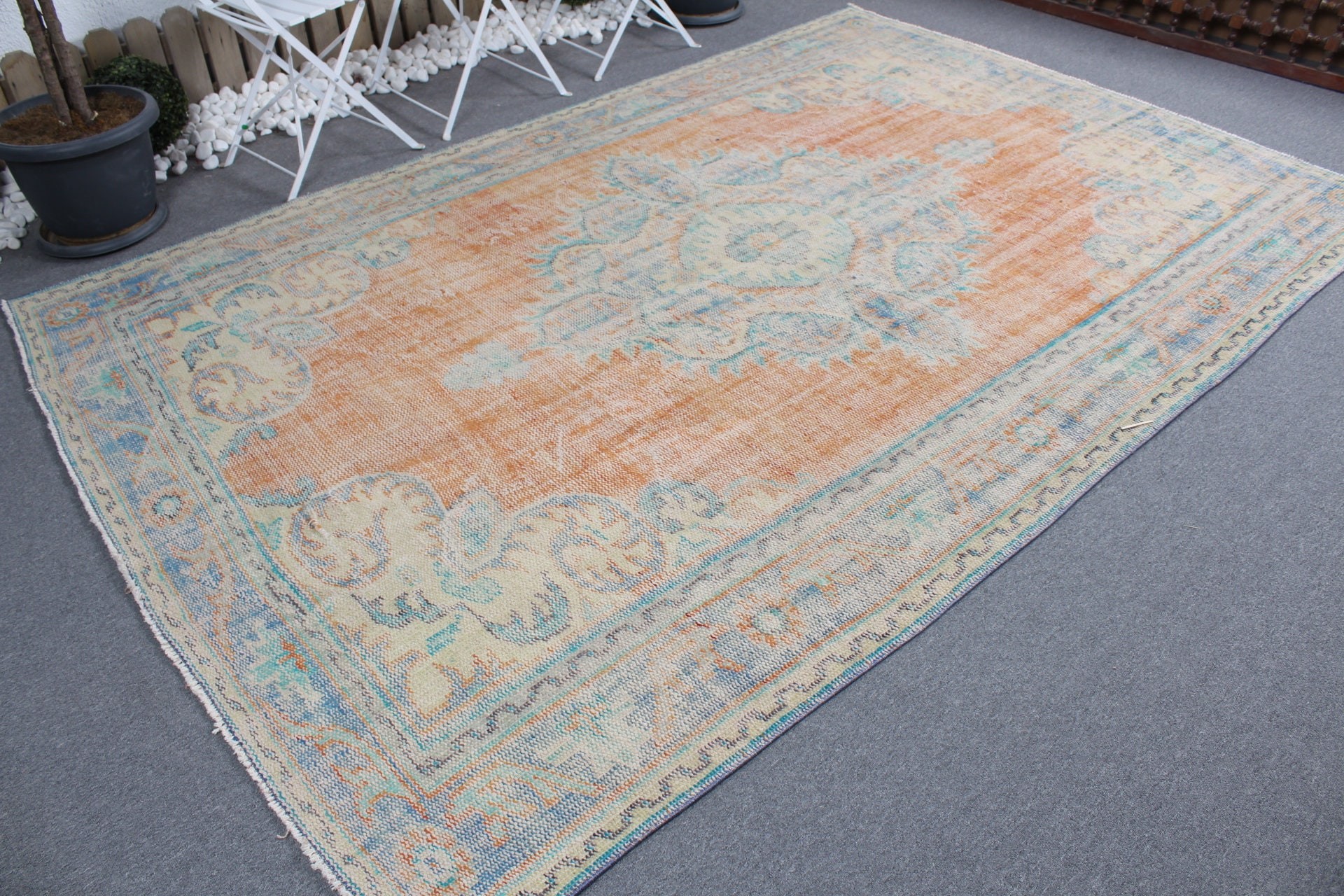 Yatak Odası Halısı, 6.7x9.7 ft Büyük Halı, Türkiye Halısı, Türk Halısı, Oushak Halısı, Vintage Halı, Turuncu Oryantal Halılar, Salon Halısı, Oturma Odası Halıları