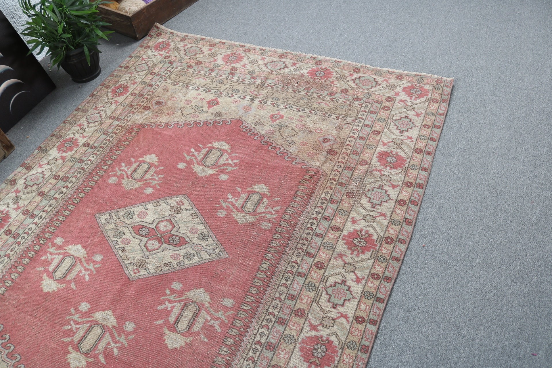 Vintage Halı, 5.3x7.8 ft Büyük Halılar, Ofis Halıları, Büyük Boho Halıları, Düz Dokuma Halı, Boho Halıları, Kırmızı Lüks Halılar, Türk Halısı, Büyük Oushak Halıları