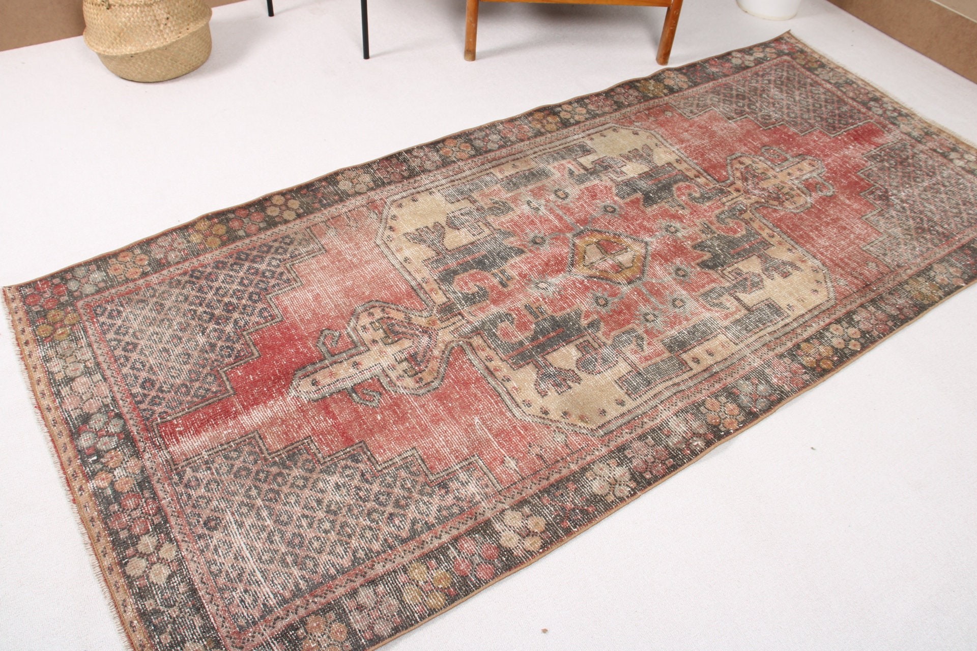 Bedroom Rugs, Rugs for Living Room, Kitchen Rug, 3.8x8.5 ft Area Rugs, Vintage Rug, Red Oushak Rug, Turkish Rug, Retro Rugs, Oushak Rug