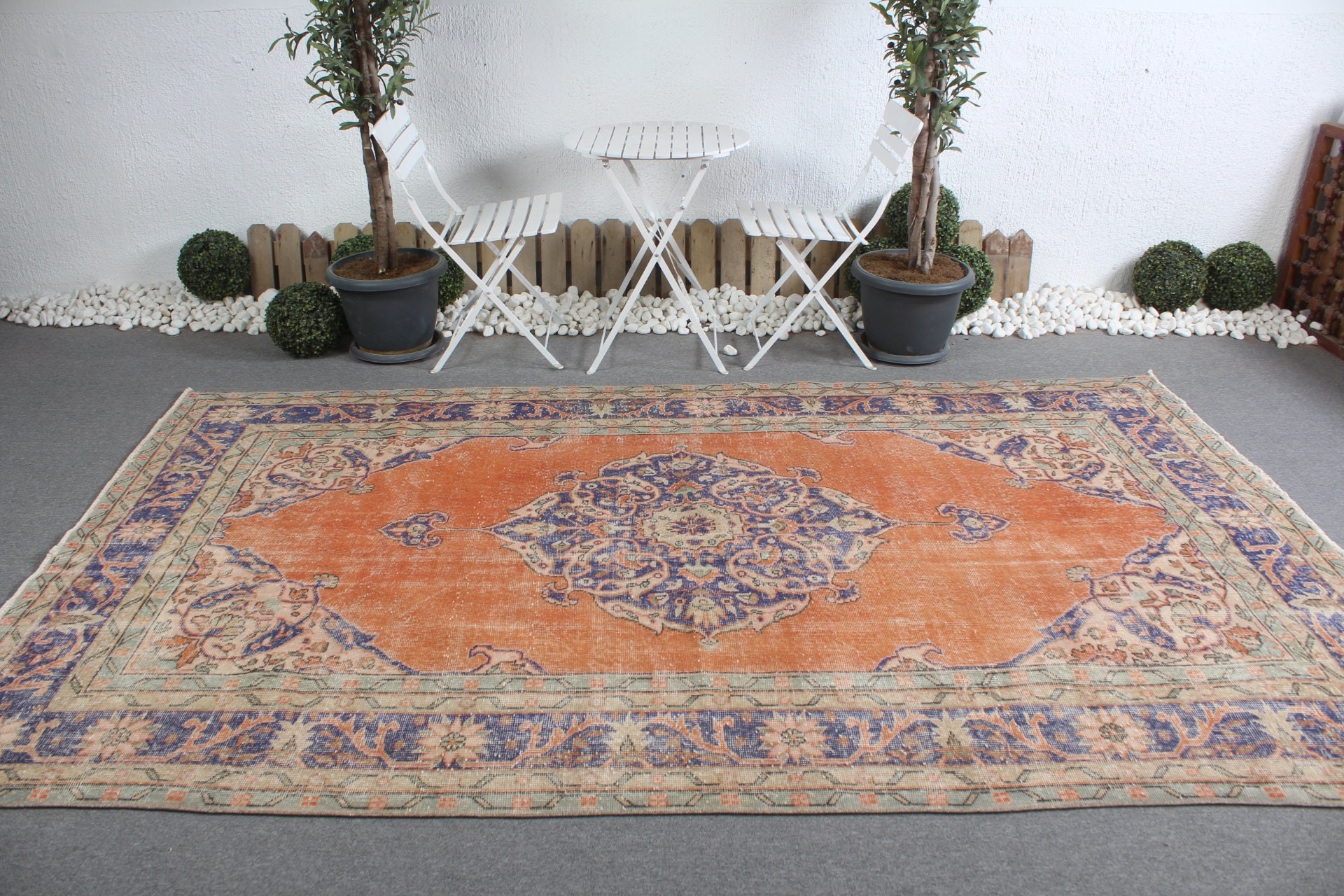 Salon Rugs, Turkish Rugs, 6.4x10.3 ft Large Rug, Antique Rug, Bedroom Rug, Vintage Rug, Kitchen Rug, Rugs for Bedroom, Orange Floor Rug