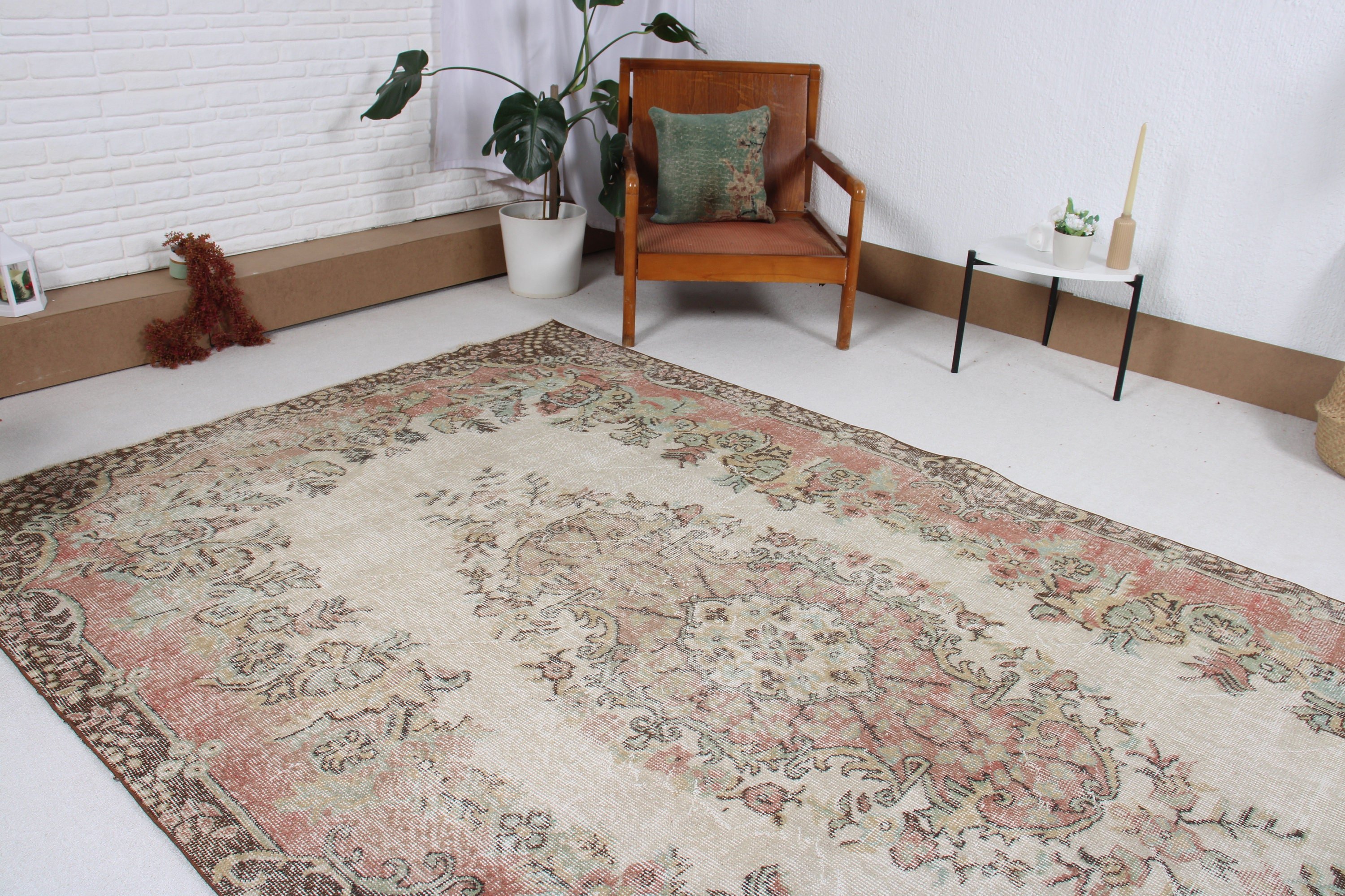 Vintage Halılar, 5.9x10.3 ft Büyük Halı, Bej Mutfak Halıları, Geometrik Halı, Büyük Boho Halı, Ev Dekor Halıları, Türk Halısı, Aztek Halıları, Salon Halısı