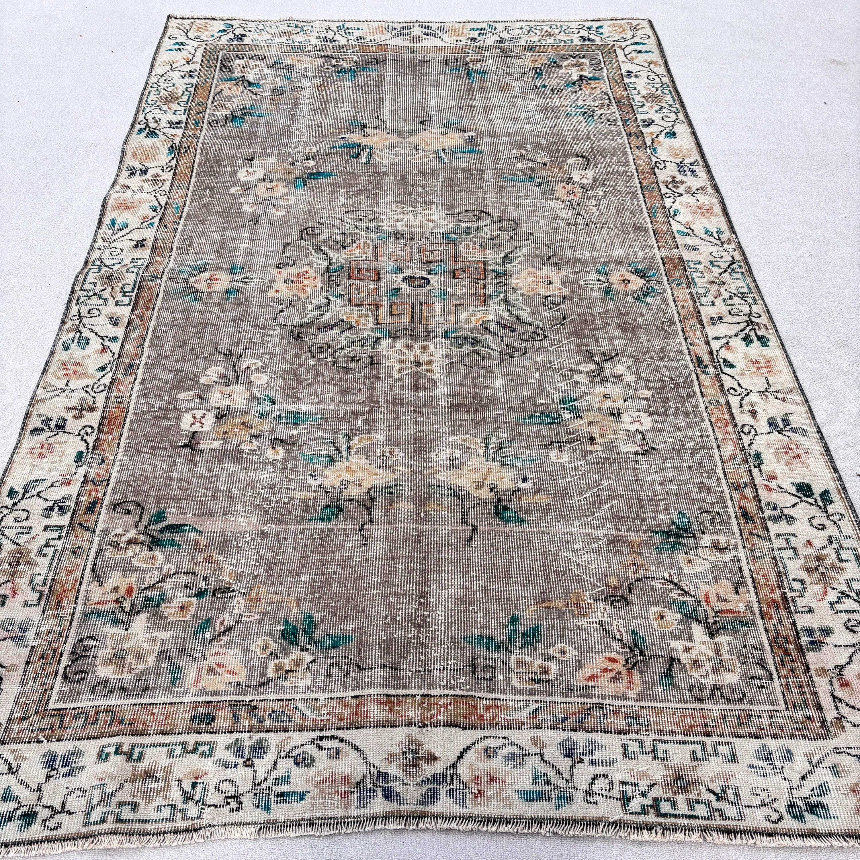 Living Room Rug, Turkish Rug, Large Oushak Rugs, 5.5x8.8 ft Large Rugs, Wool Rugs, Neutral Rugs, Vintage Rugs, Beige Geometric Rugs