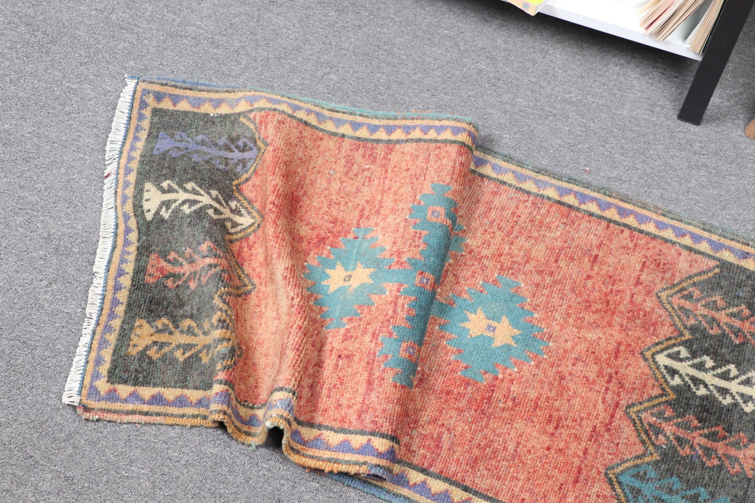 Orange Anatolian Rug, Turkish Rug, 1.7x3.7 ft Small Rug, Kitchen Rugs, Home Decor Rug, Vintage Rug, Car Mat Rug, Wall Hanging Rug, Old Rugs