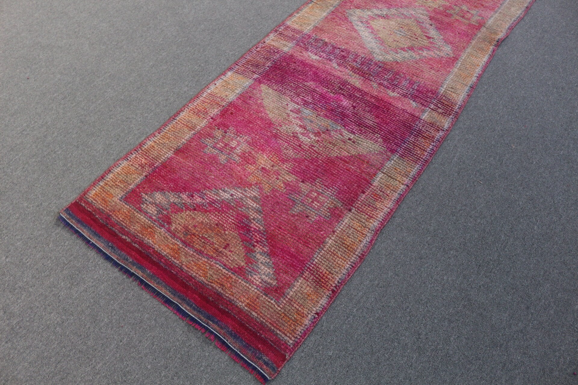 Corridor Rug, Rugs for Corridor, Hallway Rug, 2.8x10.6 ft Runner Rug, Pink Cool Rugs, Wool Rugs, Turkish Rugs, Vintage Rug