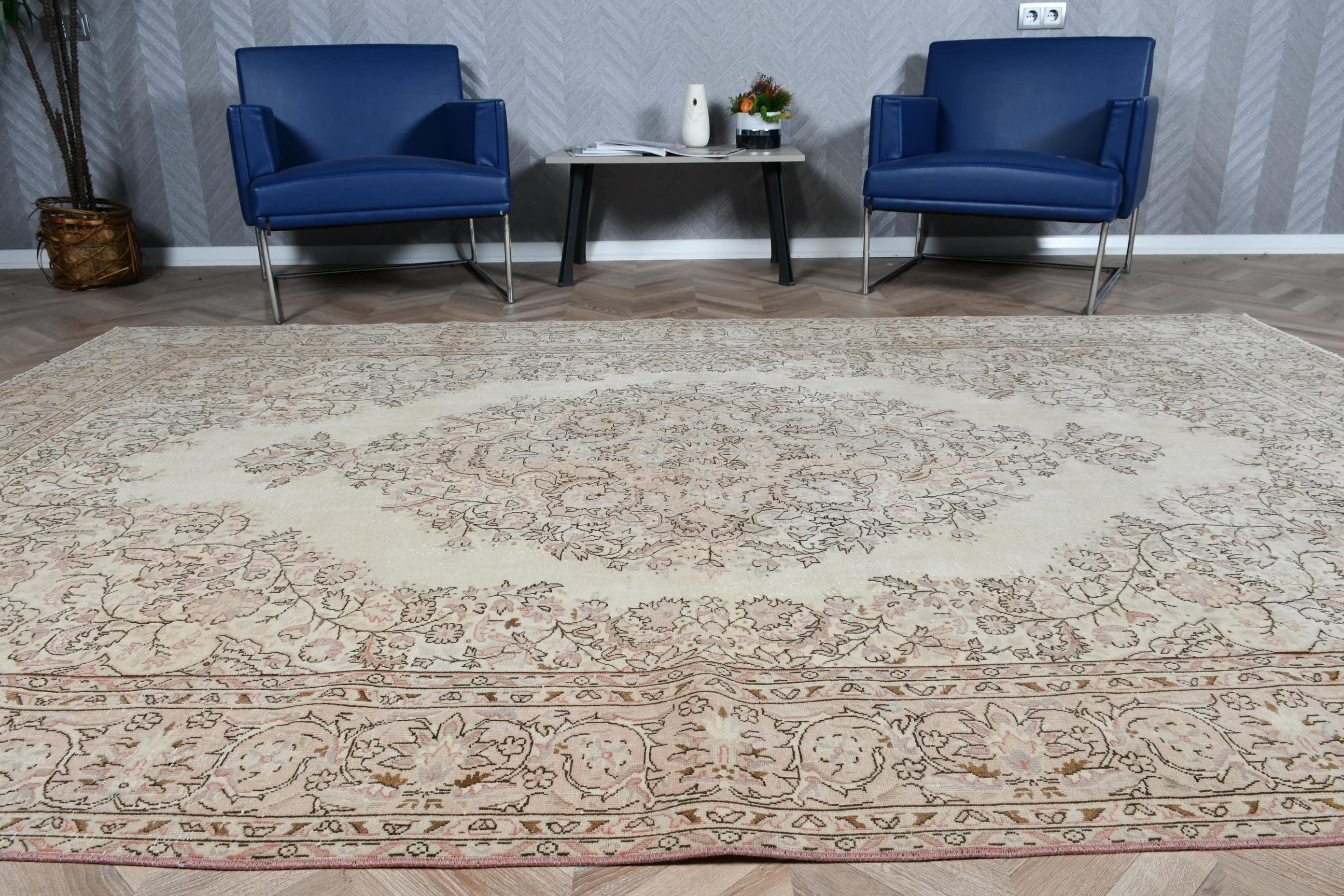 6.8x10.3 ft Oversize Rugs, Cute Rug, Beige Anatolian Rug, Oushak Rug, Vintage Rug, Dining Room Rug, Floor Rugs, Saloon Rugs, Turkish Rugs