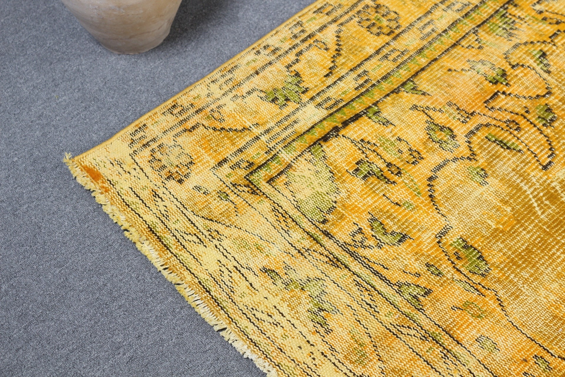 Indoor Rug, Rugs for Floor, Turkish Rugs, Distressed Rug, Oushak Rugs, 4.8x8.3 ft Area Rugs, Bedroom Rugs, Vintage Rug, Yellow Oushak Rug