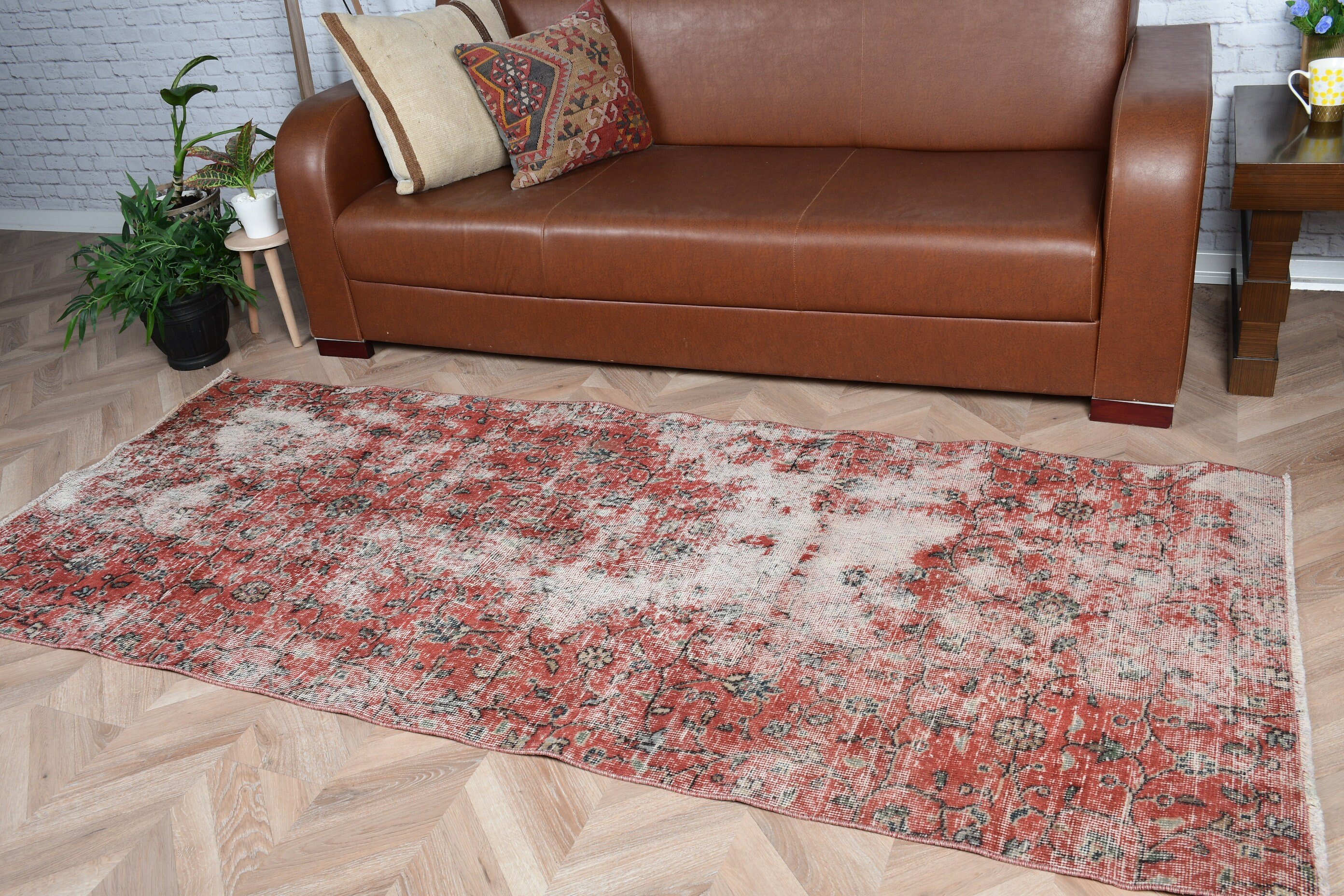 Rugs for Kitchen, Indoor Rug, 3.2x7.7 ft Area Rug, Vintage Rugs, Bedroom Rugs, Turkish Rugs, Kitchen Rugs, Red Cool Rug
