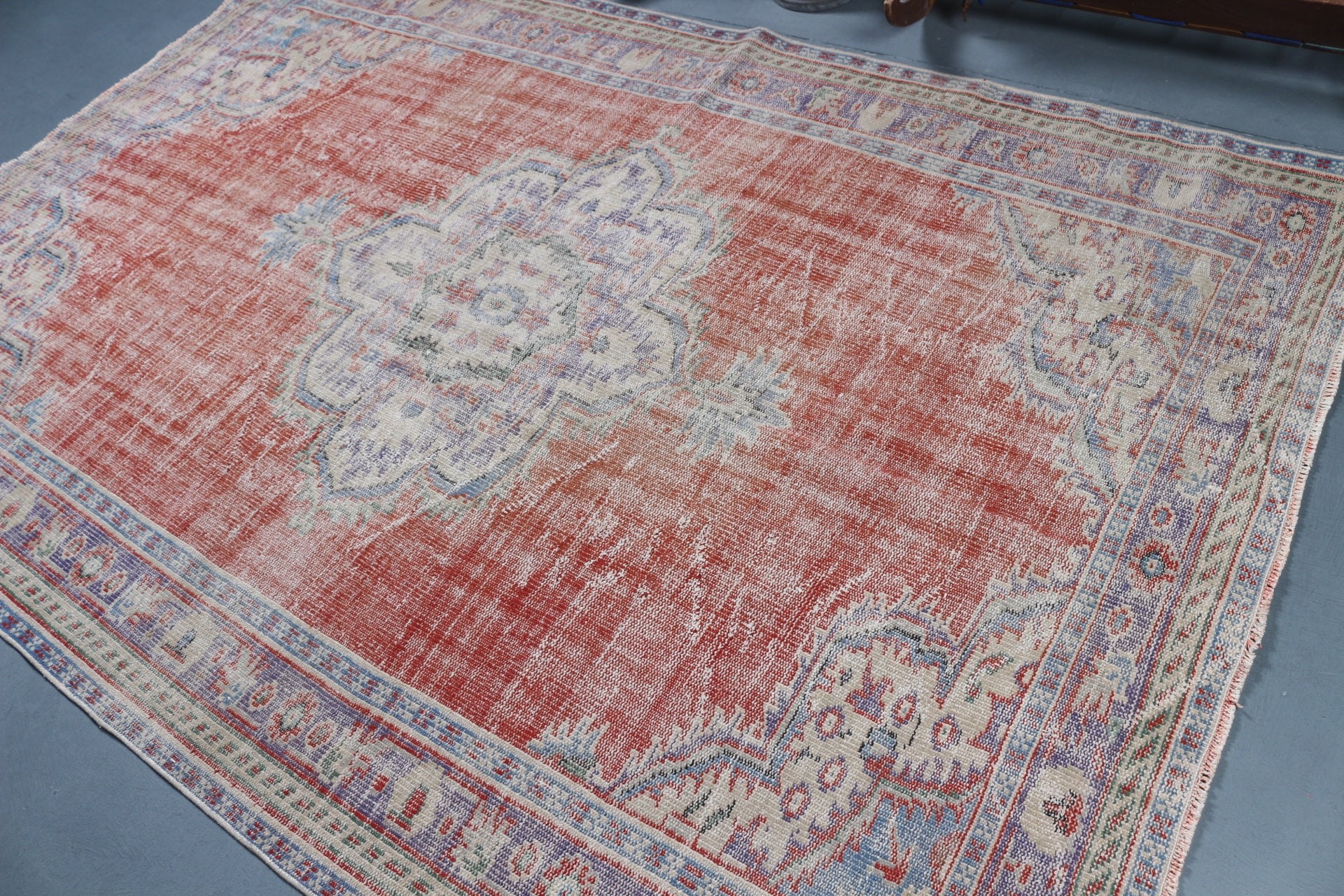 Natural Rug, 5.9x8.7 ft Large Rug, Cool Rug, Turkish Rugs, Vintage Rugs, Anatolian Rugs, Salon Rug, Bedroom Rugs, Orange Kitchen Rug