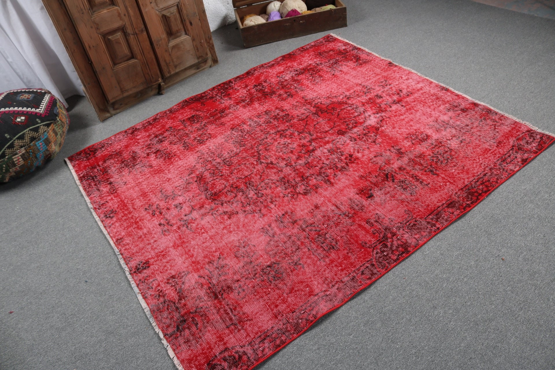 Turkish Rug, 5.4x6 ft Area Rugs, Luxury Rugs, Oushak Area Rug, Antique Rug, Vintage Area Rug, Red Antique Rug, Vintage Rug, Home Decor Rugs