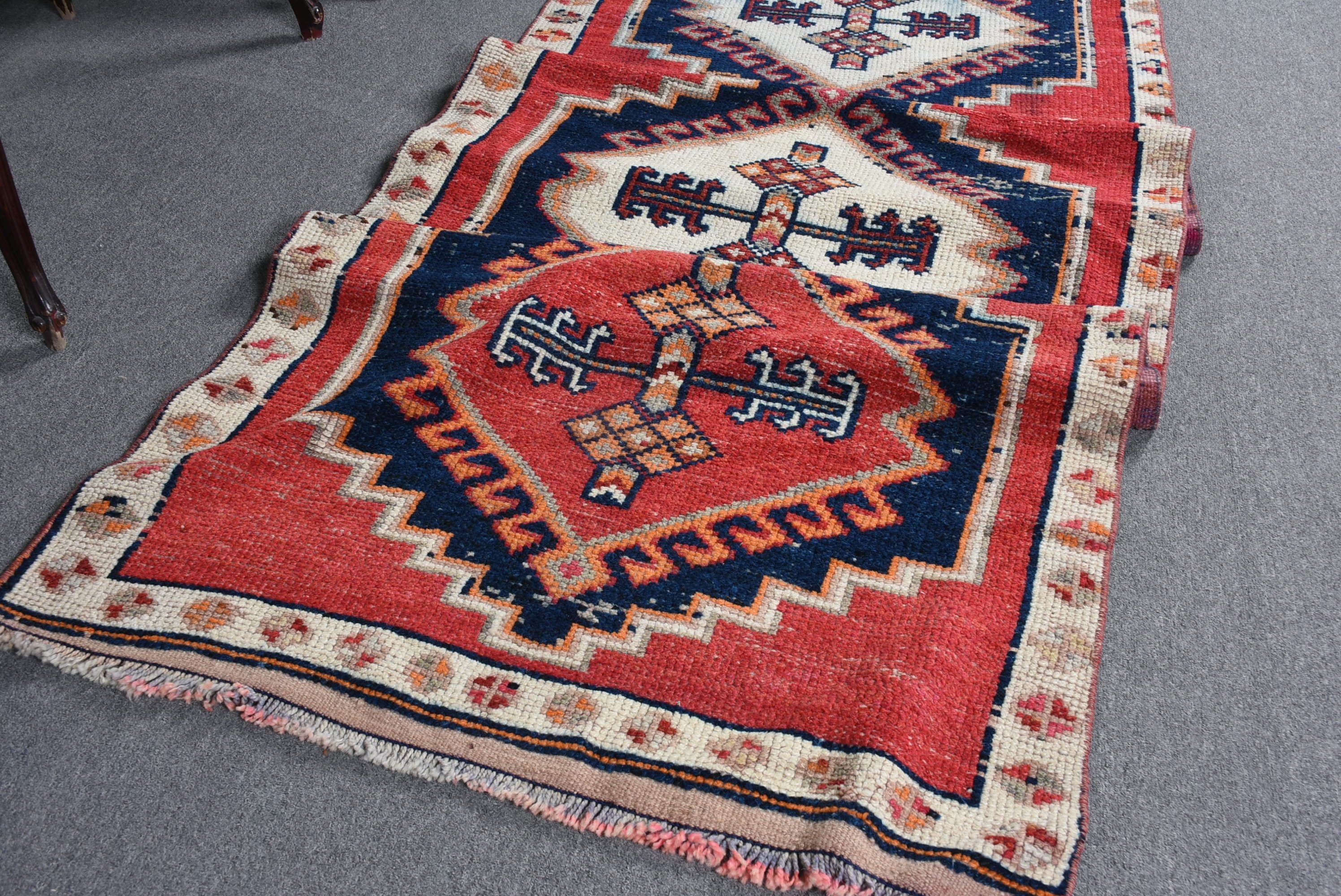 Office Rug, 3.3x11.6 ft Runner Rugs, Red Anatolian Rugs, Corridor Rugs, Vintage Rug, Hallway Rug, Bedroom Rug, Turkish Rug