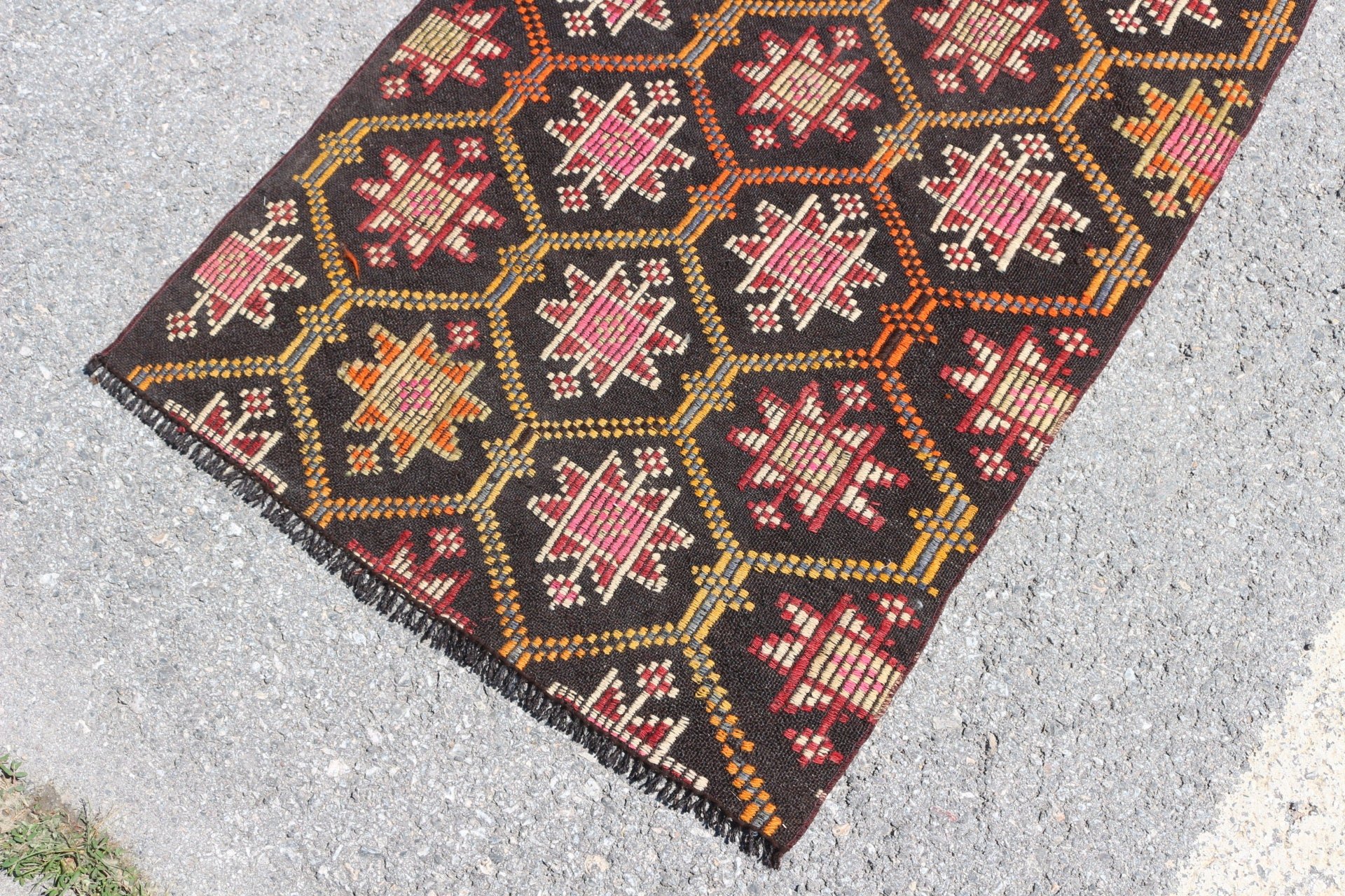 Cool Rug, 2.6x4.2 ft Small Rug, Kilim, Black Wool Rug, Home Decor Rug, Bright Rug, Vintage Rug, Wall Hanging Rug, Turkish Rug, Bath Rug