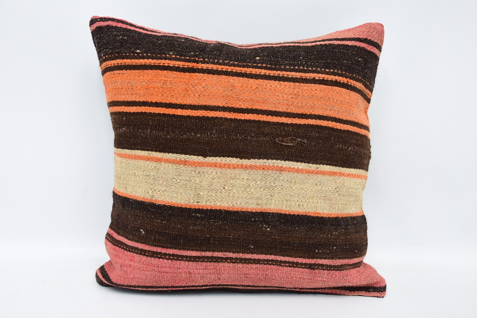 Retro Cushion Case, Pillow for Couch, 16"x16" Brown Cushion Case, Handmade Kilim Cushion, Boho Pillow Sham Cover, Turkish Rugs Cushion