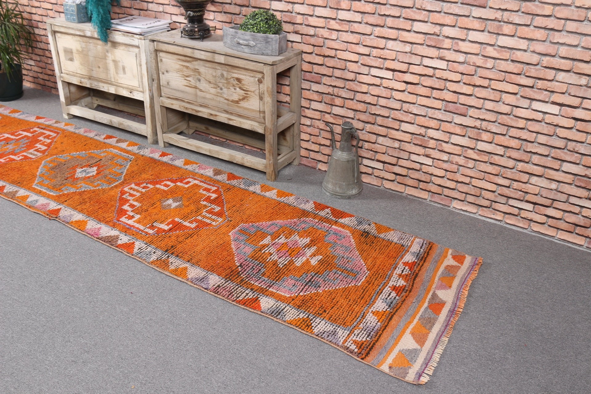 Floor Rug, Orange Home Decor Rugs, Abstract Rug, 2.5x11.8 ft Runner Rug, Turkish Rug, Stair Rug, Rugs for Hallway, Antique Rug, Vintage Rug