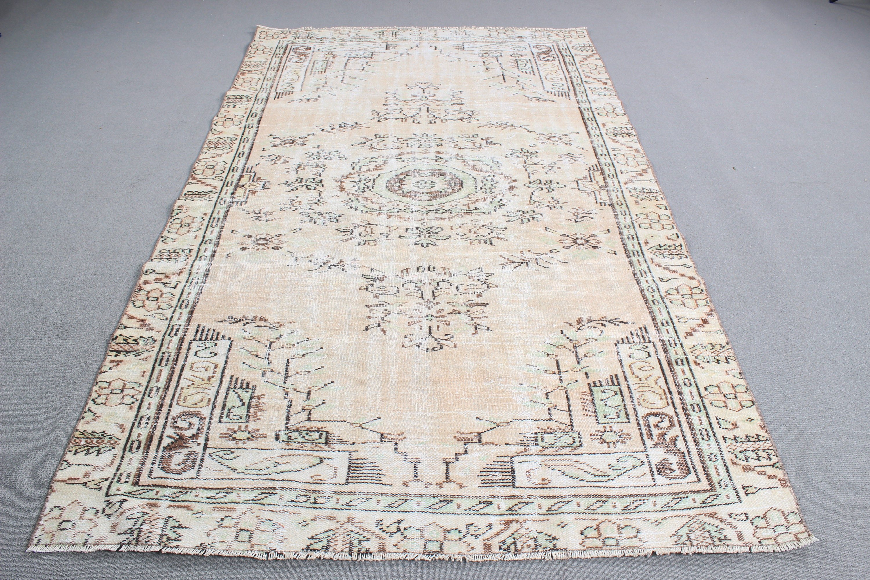 Oushak Halı, 5.1x8.5 ft Büyük Halı, Türk Halıları, Bej Ev Dekorasyonu Halıları, Modern Halılar, Büyük Boho Halıları, Büyük Oushak Halıları, Vintage Halı