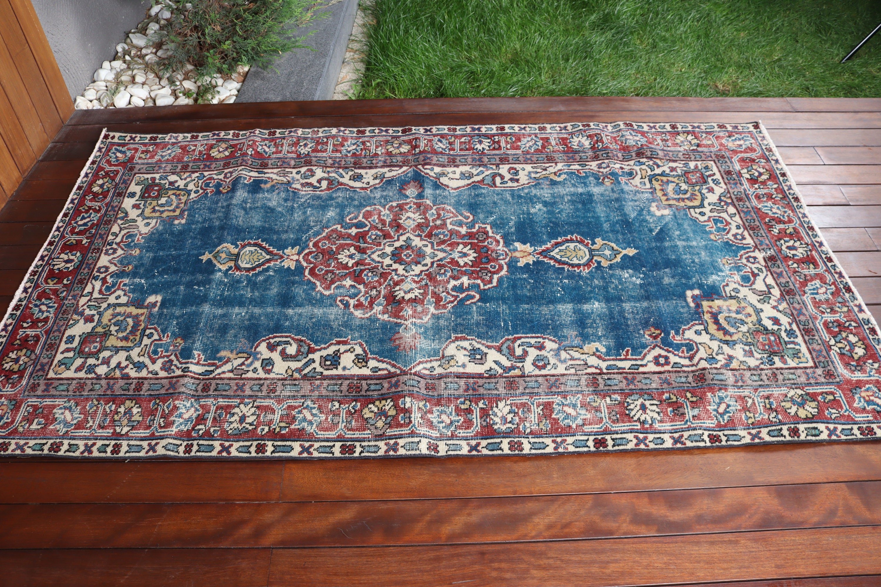 Turkish Rug, Rugs for Bedroom, Kitchen Rugs, Vintage Rugs, 3.8x6.7 ft Area Rugs, Boho Area Rugs, Oushak Rug, Blue Home Decor Rug, Floor Rug