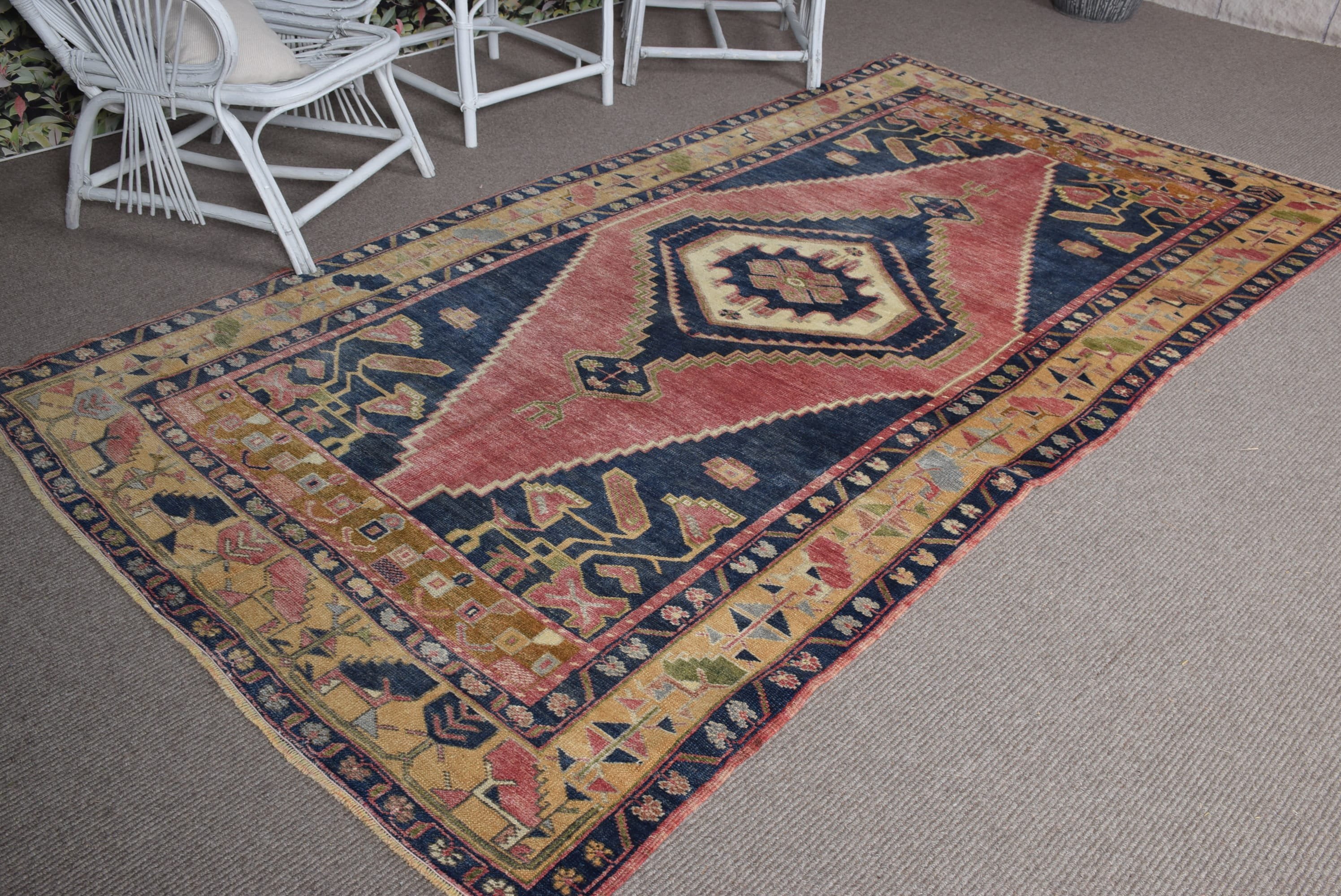 Dining Room Rugs, Anatolian Rug, Cute Rug, Red Wool Rugs, Turkish Rug, 4.8x9.5 ft Large Rug, Vintage Rug, Living Room Rug, Antique Rug