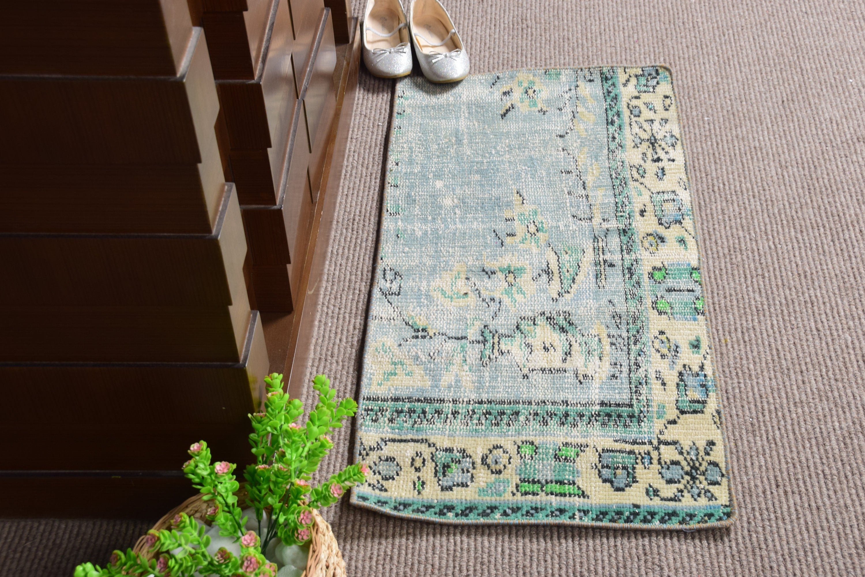 Turkish Rug, Bath Rug, Vintage Rug, Anatolian Rug, Moroccan Rug, 1.5x3.1 ft Small Rugs, Kitchen Rug, Rugs for Car Mat, Green Anatolian Rug