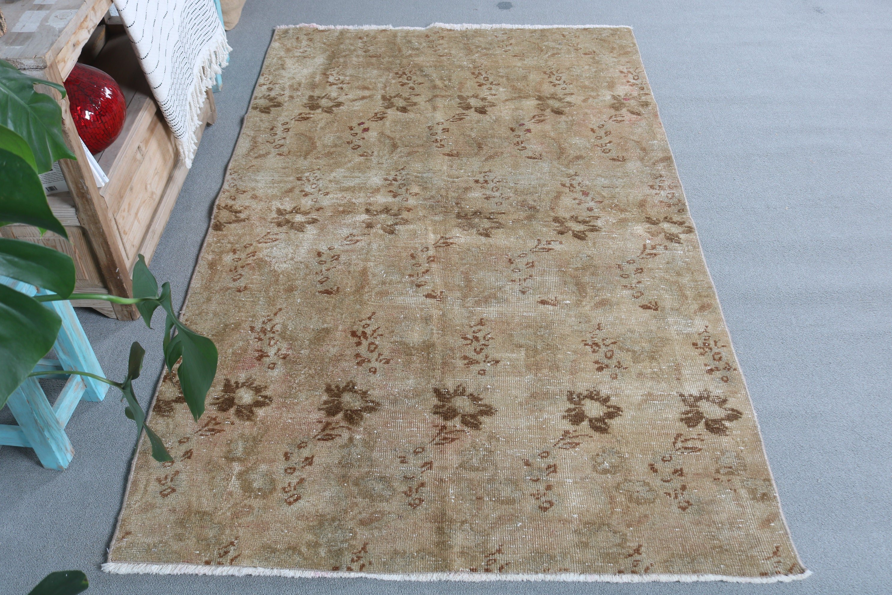 Vintage Rug, Kitchen Rug, 3.8x6.3 ft Accent Rugs, Wool Rugs, Turkish Rug, Old Rug, Cool Rug, Rugs for Entry, Brown Oriental Rugs, Entry Rug