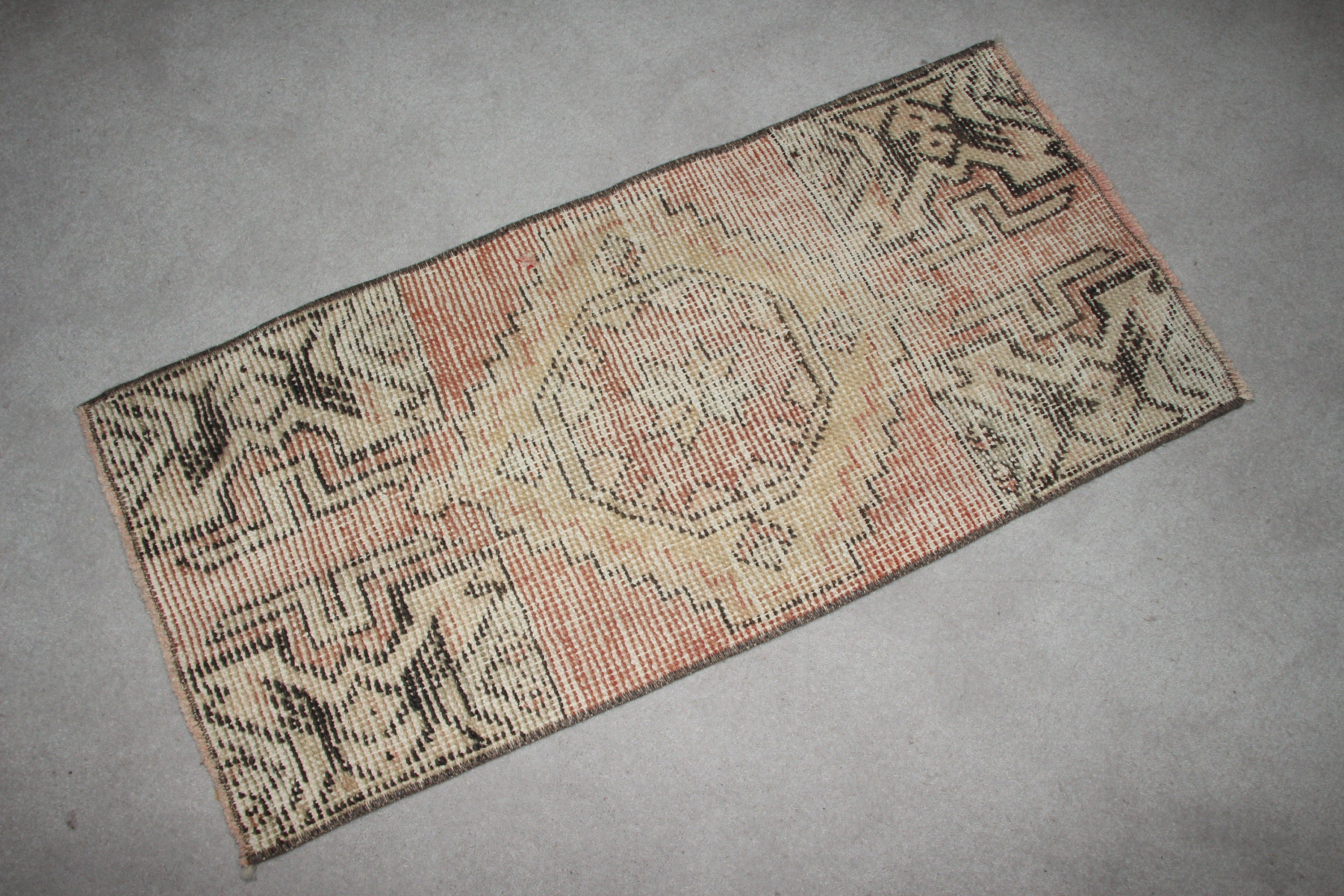 Vintage Rug, Tribal Rug, Bathroom Rugs, Kitchen Rug, Turkish Rug, Beige  1.3x2.9 ft Small Rugs, Wall Hanging Rugs, Bedroom Rug