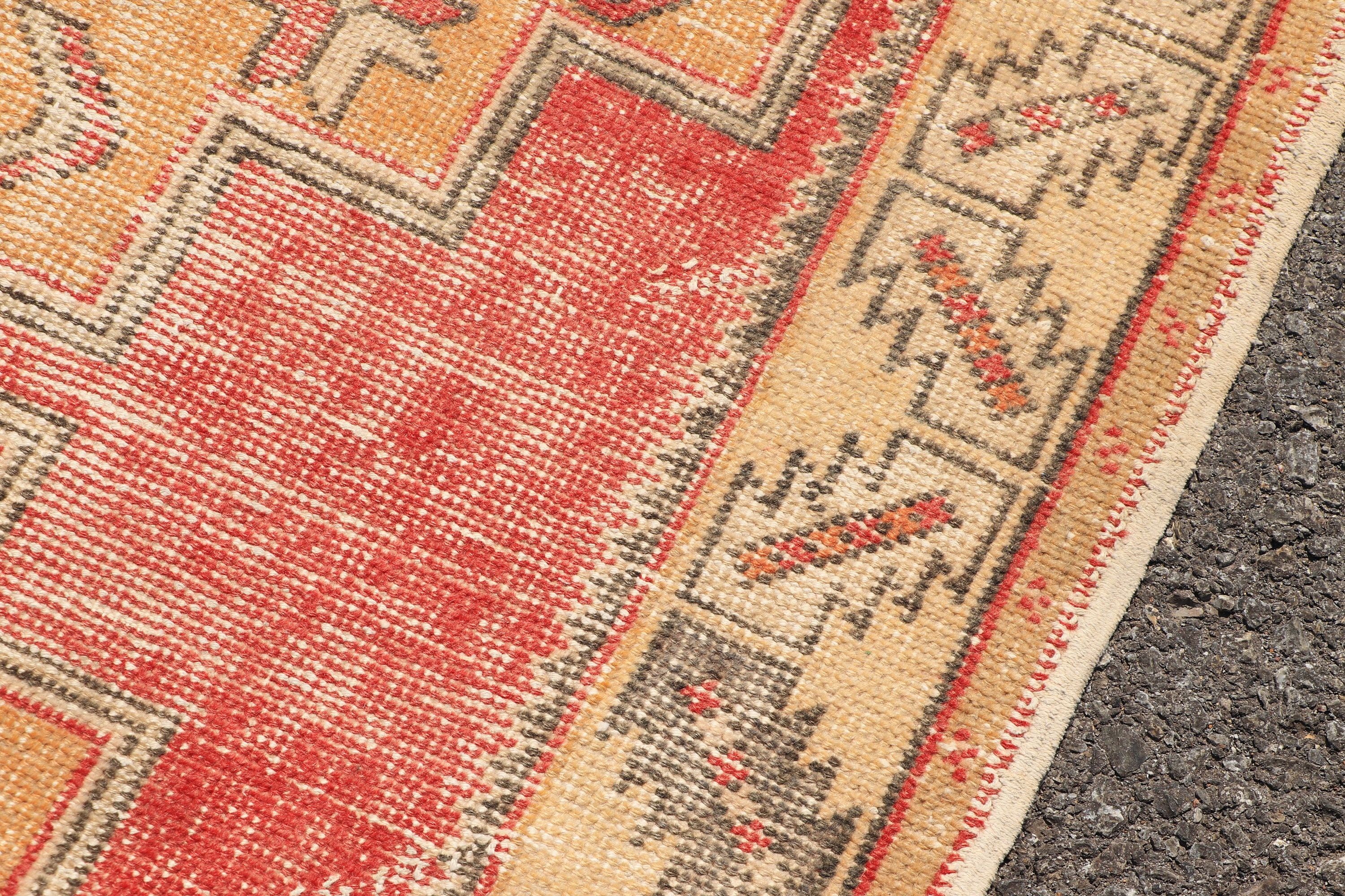 Antique Rug, Red Moroccan Rug, 3.6x7.5 ft Area Rug, Vintage Rugs, Floor Rug, Rugs for Kitchen, Muted Rugs, Turkish Rug, Living Room Rugs