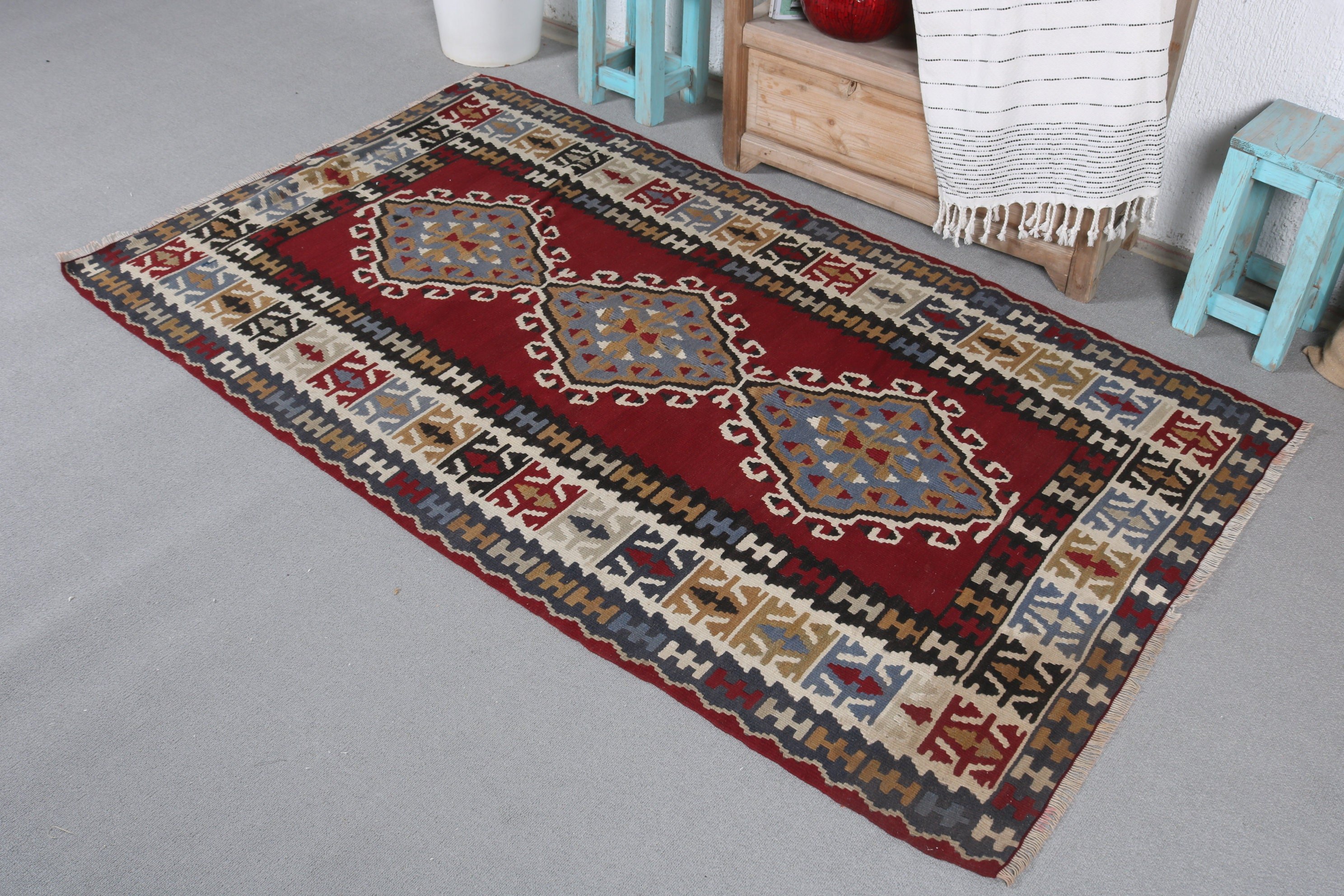 3.5x6.1 ft Accent Rug, Red Floor Rugs, Home Decor Rugs, Vintage Rug, Turkish Rugs, Kilim, Turkey Rug, Moroccan Rug, Entry Rug, Kitchen Rugs