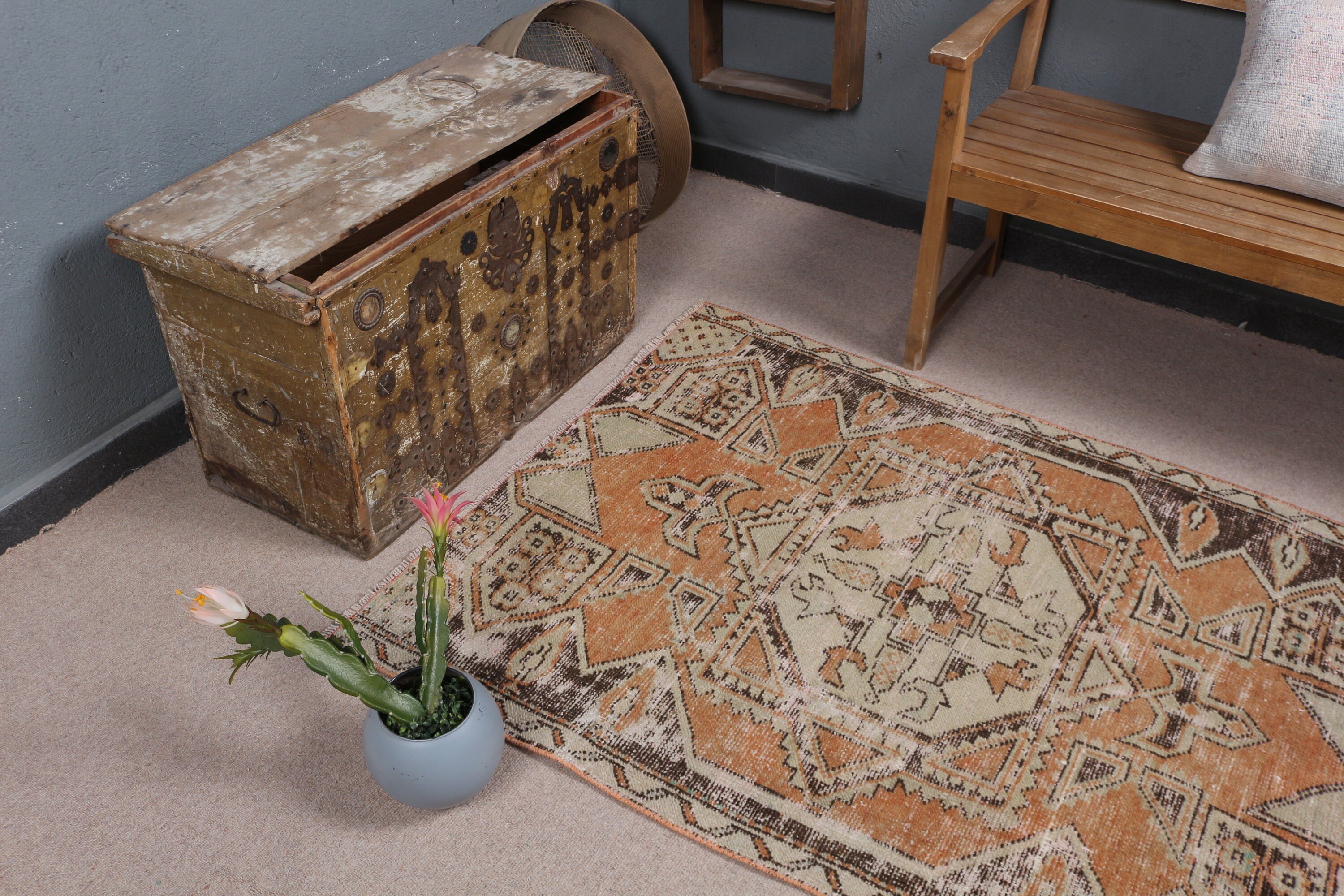 3.6x4.8 ft Accent Rug, Entry Rug, Bedroom Rugs, Orange Moroccan Rugs, Rugs for Entry, Vintage Rug, Antique Rug, Turkish Rug, Floor Rug