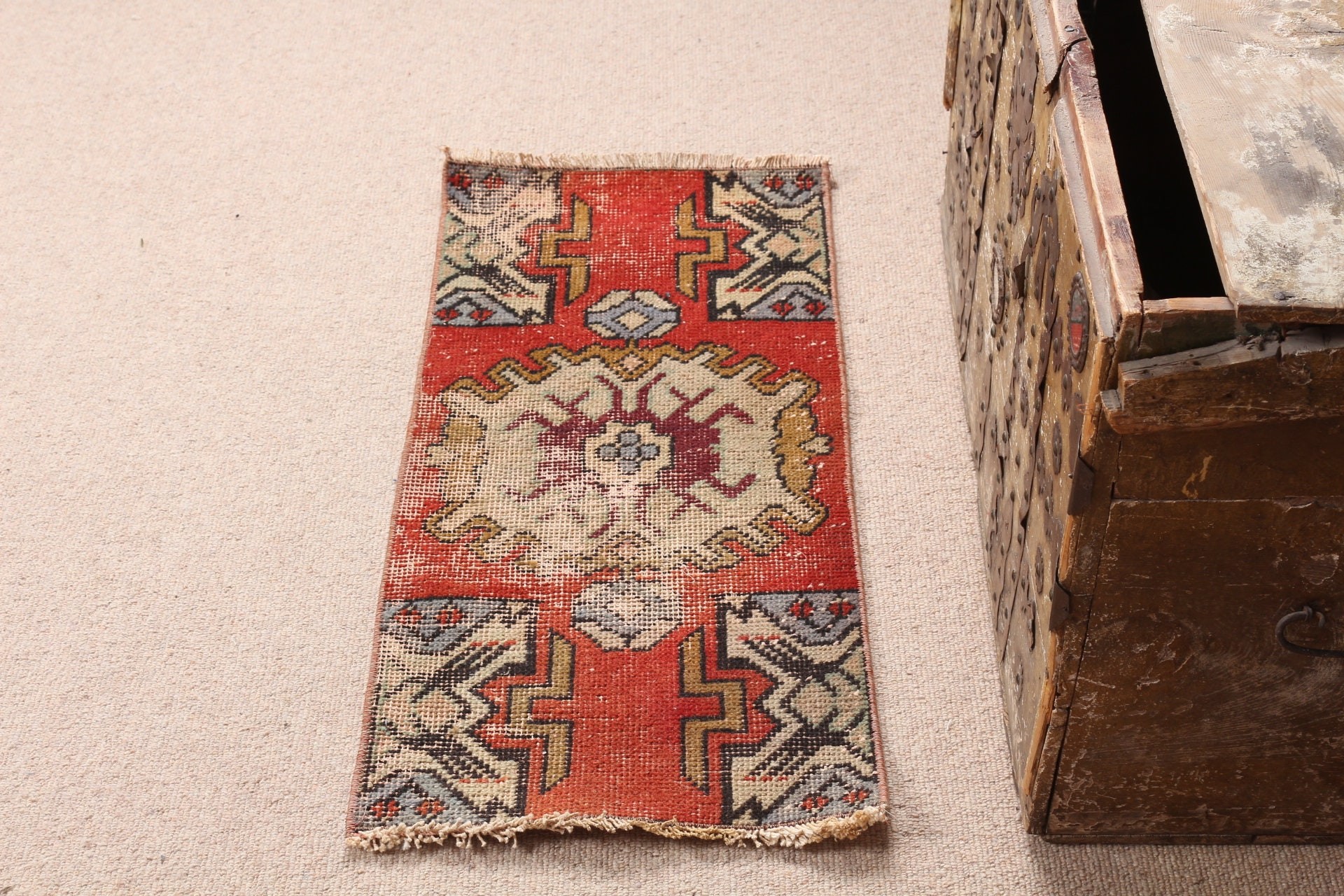 Rugs for Entry, Bathroom Rugs, Kitchen Rugs, 1.3x2.8 ft Small Rug, Turkish Rugs, Vintage Rugs, Cool Rugs, Red Wool Rug