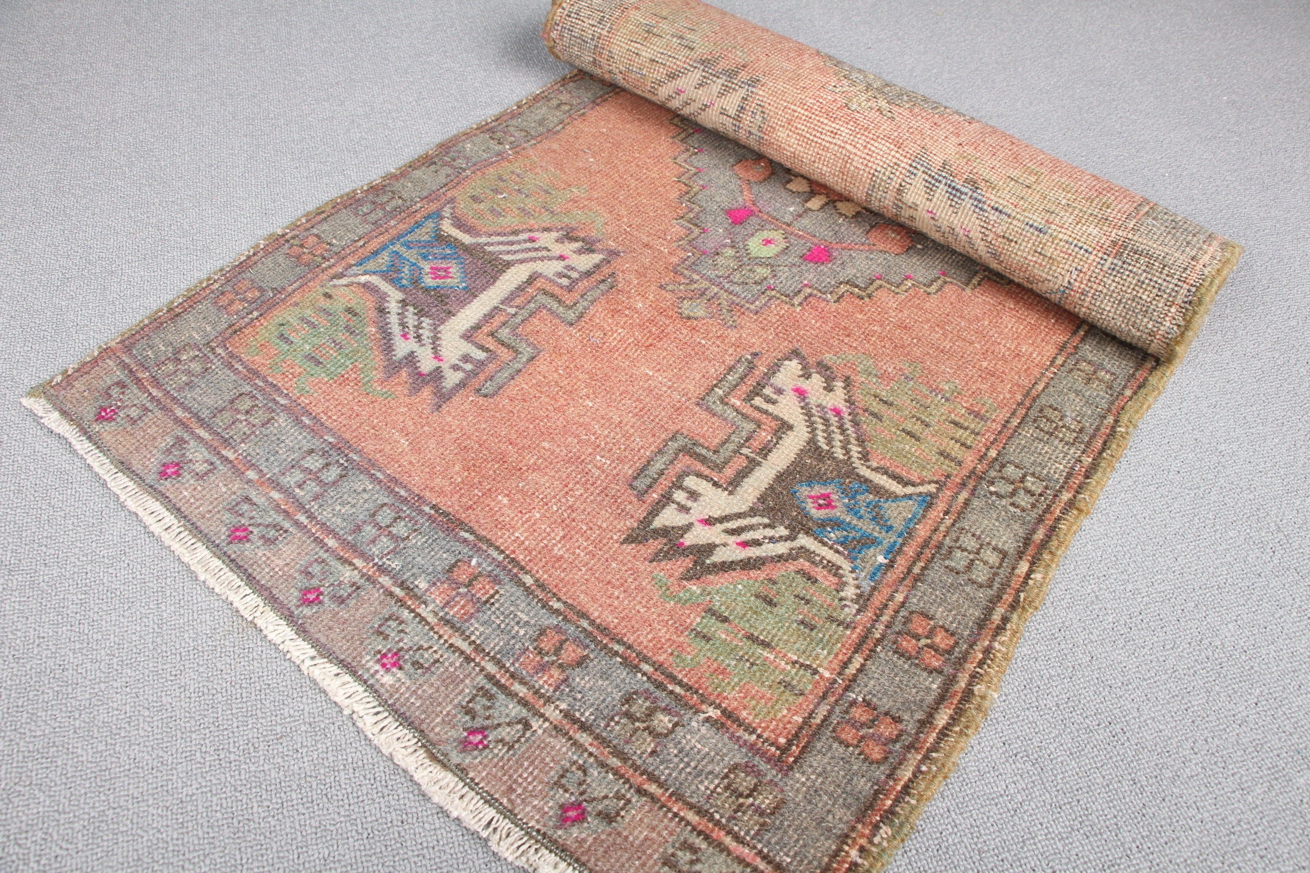 Vintage Halı, 1.7x3.3 ft Küçük Halı, Kahverengi Oushak Halı, Otantik Halı, Türk Halısı, Yatak Odası Halıları, Havalı Halılar, Banyo Halısı, Oryantal Halı