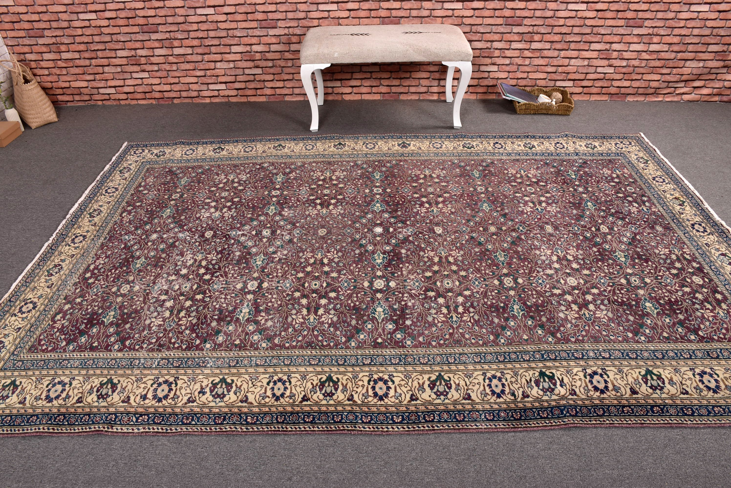 Ev Dekor Halısı, Türkiye Halısı, Mor Boho Halısı, Türk Halısı, Büyük Vintage Halılar, Açıklama Halısı, Salon Halıları, 6.5x9.6 ft Büyük Halı, Vintage Halı