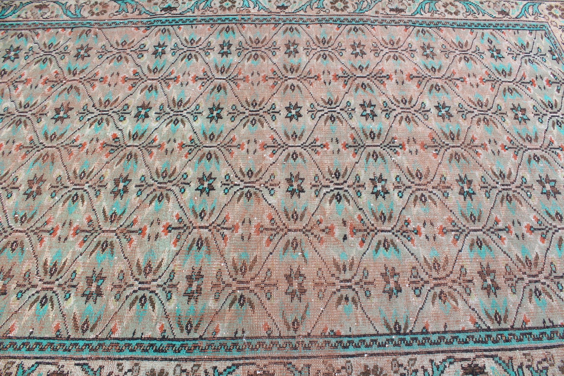 Yemek Odası Halıları, Türk Halıları, Oushak Halıları, Yeşil Oryantal Halı, Oturma Odası Halısı, 6.1x8.9 ft Büyük Halı, Vintage Halılar, Yatak Odası Halısı, Eski Halılar