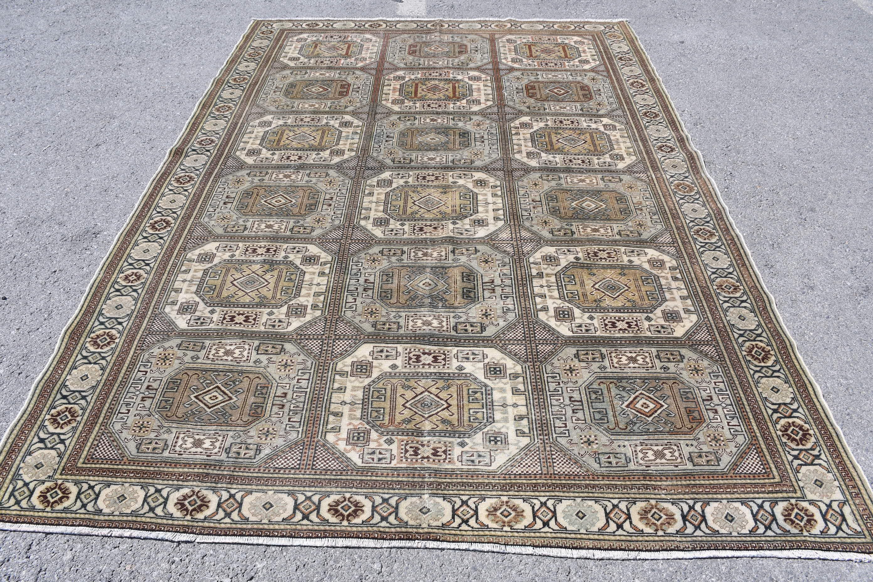 Türk Halıları, 6.6x9.2 ft Büyük Halı, Vintage Halılar, Salon Halısı, Yemek Odası Halısı, Yeşil Oushak Halısı, Özel Halı, Anadolu Halısı, Oushak Halısı