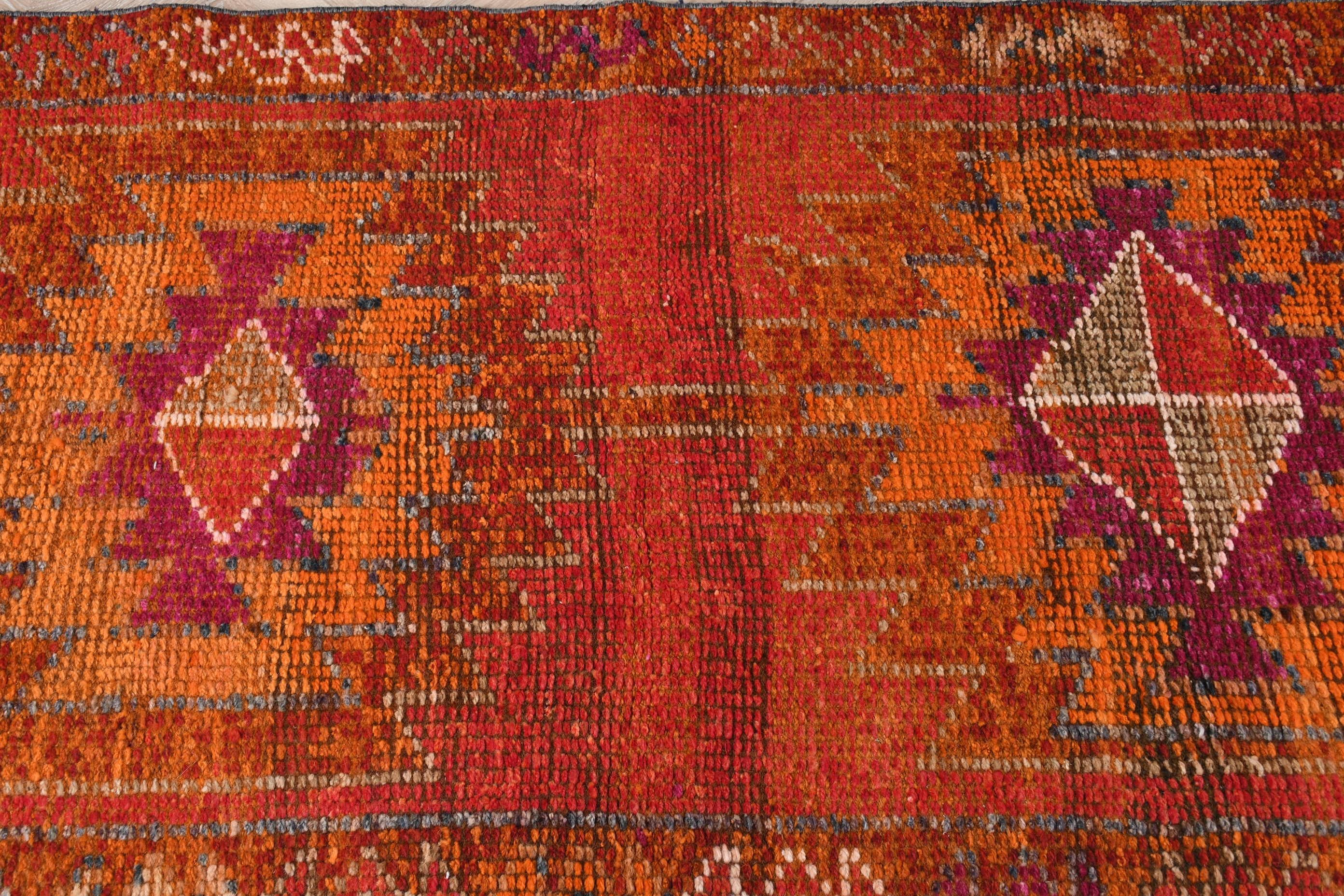 Turkish Rug, Oushak Rug, Anatolian Rug, Vintage Rug, Abstract Rug, Hallway Rug, Pink  3.1x11.2 ft Runner Rug, Kitchen Rugs
