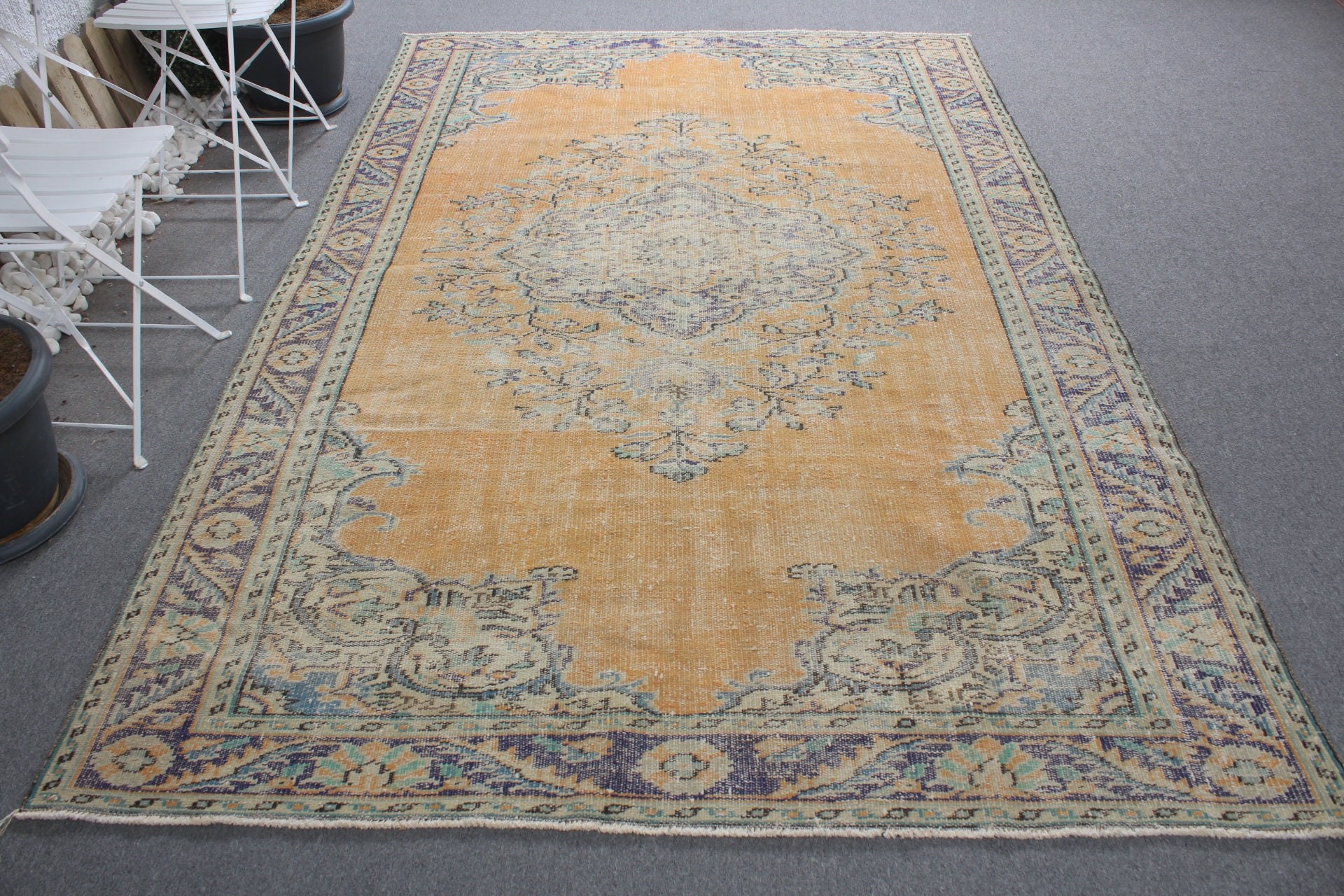 Fas Halısı, 6x9.5 ft Büyük Halı, Ev Dekor Halısı, Oturma Odası Halısı, Turuncu Fas Halıları, Yemek Odası Halısı, Vintage Halı, Türk Halıları