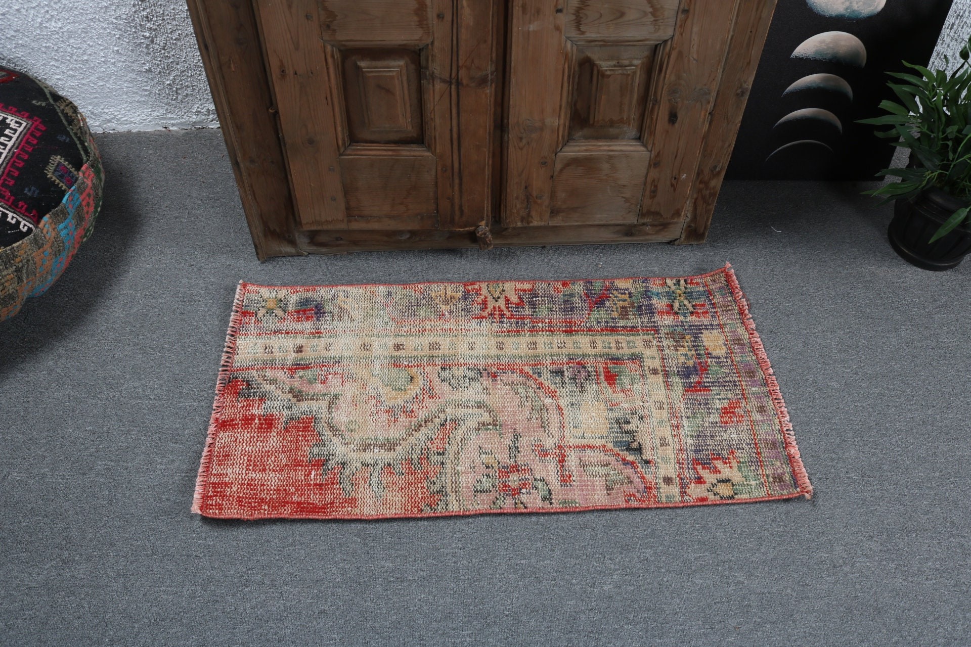 Modern Halı, Anadolu Halıları, Bej Antika Halı, 1,5x3,1 ft Küçük Halılar, Lüks Halı, Türk Halıları, Vintage Halı, Küçük Alan Halıları, Kapı Paspas Halıları