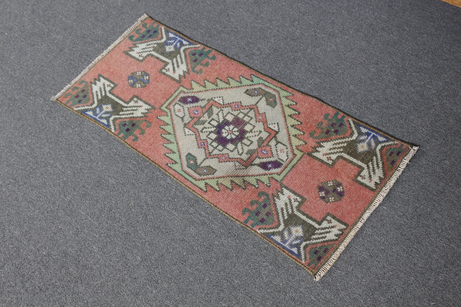 1.2x2.9 ft Small Rugs, Oriental Rug, Red Home Decor Rug, Turkish Rugs, Handwoven Rug, Bath Rug, Moroccan Rug, Vintage Rugs, Car Mat Rug