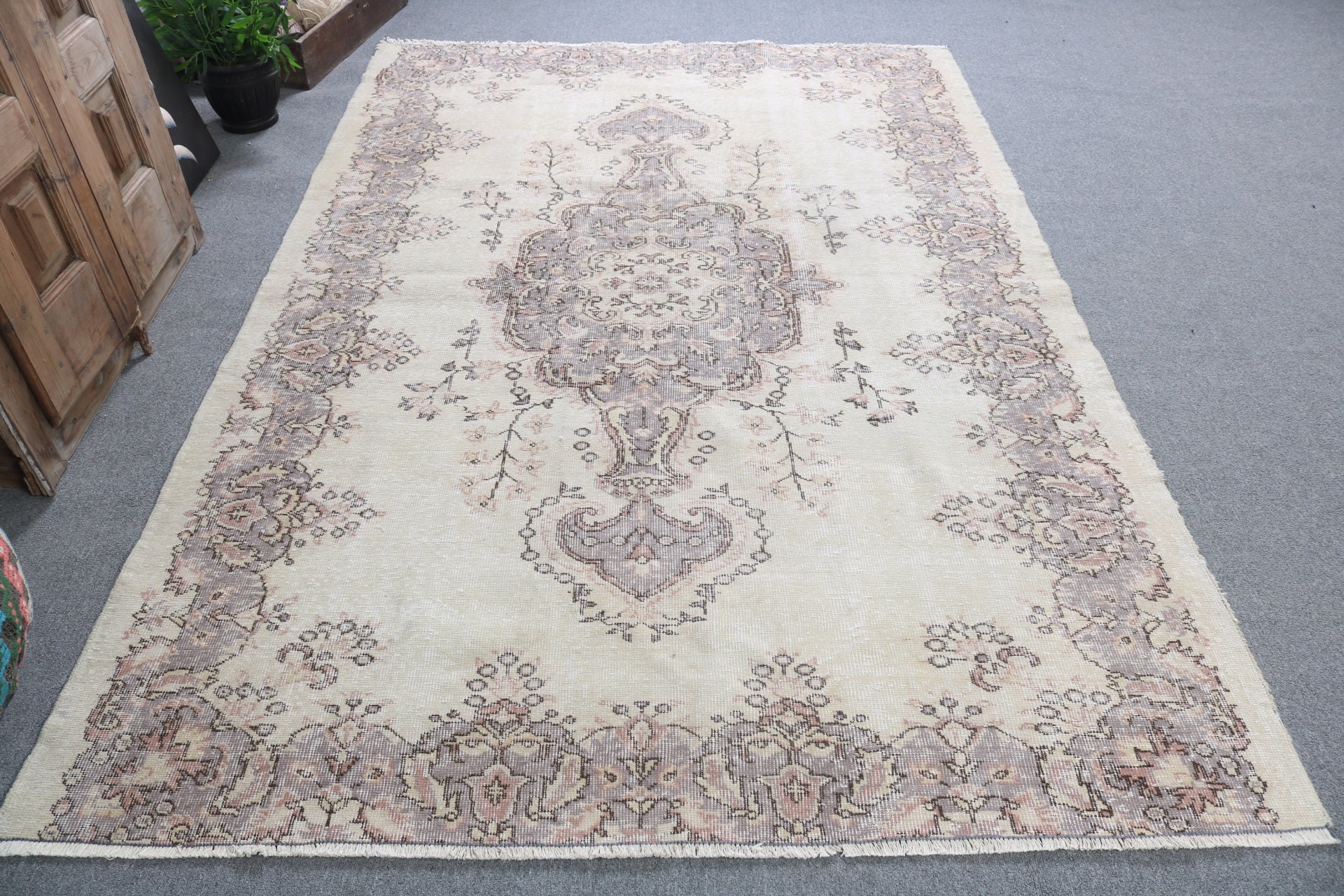 Bej 5.8x8.6 ft Büyük Halılar, Organik Halılar, Büyük Boho Halıları, Türk Halısı, Yatak Odası Halıları, Vintage Halılar, Boho Halıları, Salon Halısı