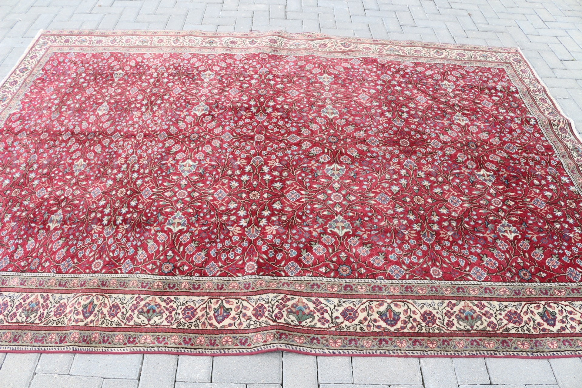 Yemek Odası Halısı, Sanat Halısı, Kırmızı Mutfak Halısı, 6.4x9.1 ft Büyük Halı, Vintage Halı, Oturma Odası Halısı, Ev Dekor Halısı, Türk Halıları, Anadolu Halısı