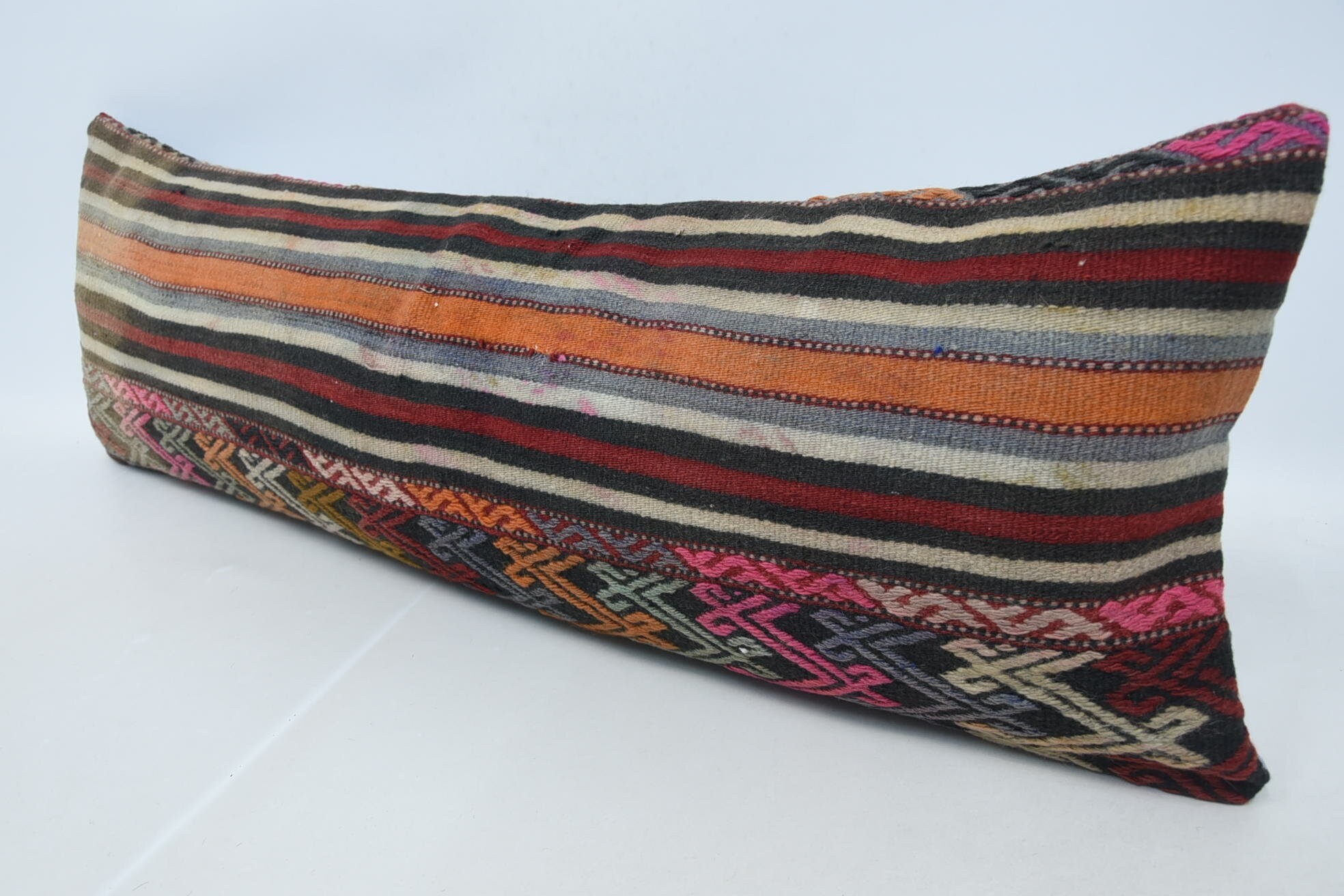 Handwoven Pillow Cover Pillow, Vintage Kilim Throw Pillow, Boho Pillow, Accent Pillow Cover, Turkish Pillow, 16"x48" Red Cushion