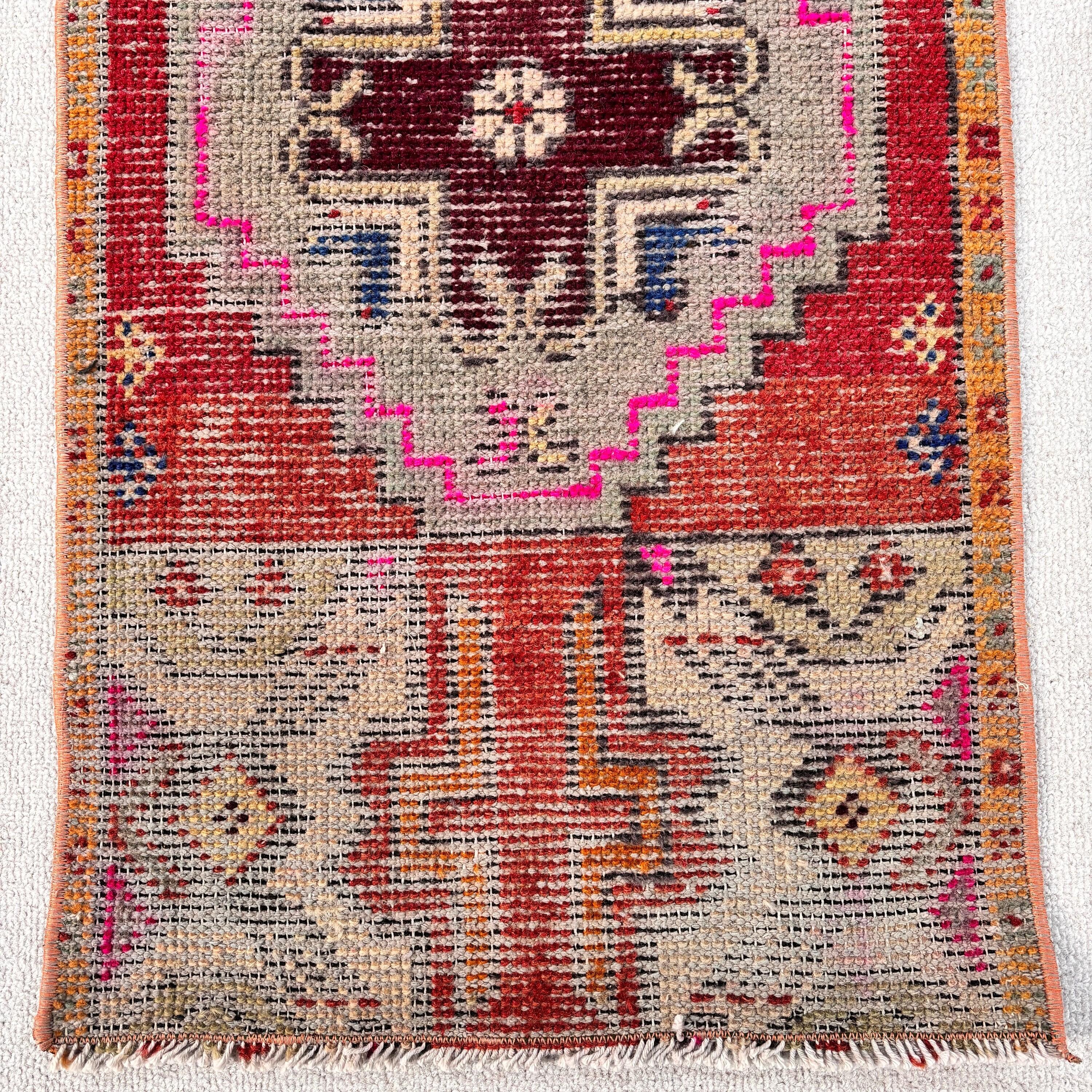 Oushak Rug, Vintage Rugs, Bedroom Rugs, Kitchen Rugs, 1.5x2.9 ft Small Rug, Rugs for Entry, Turkish Rug, Bathroom Rugs, Red Cool Rugs