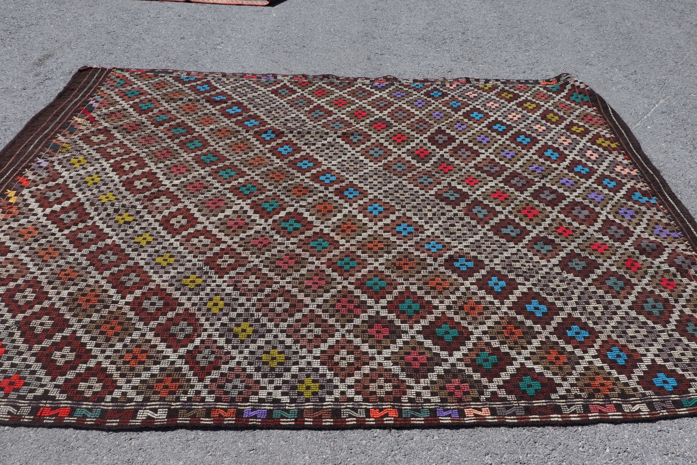 Vintage Halı, Türk Halıları, Oturma Odası Halıları, Anadolu Halısı, Bej Oushak Halısı, 6.5x9 ft Büyük Halı, Kilim, Yatak Odası Halısı, Salon Halısı, Retro Halılar