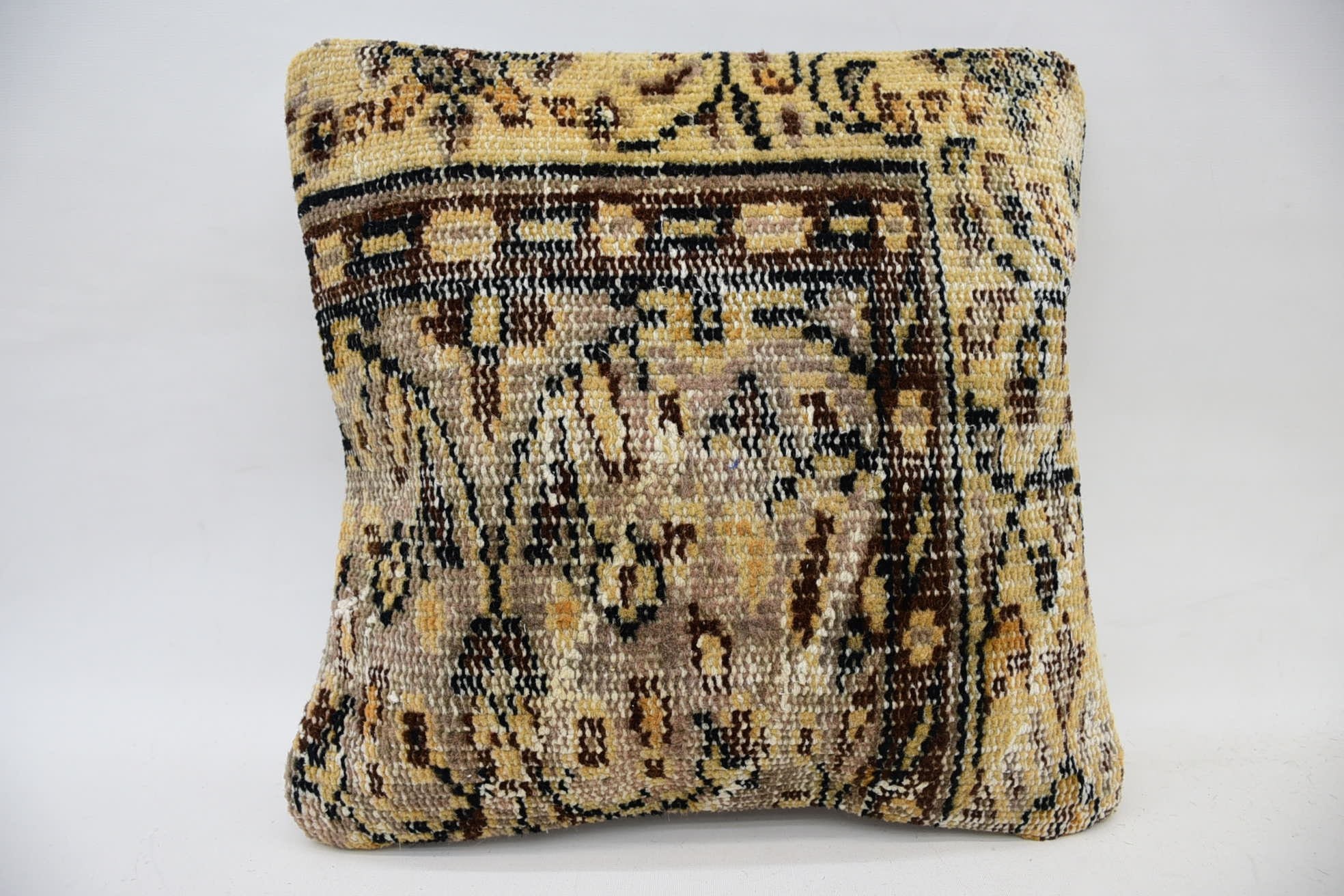 14"x14" Beige Cushion, Handmade Throw Pillow Cover, Gift Pillow, Vintage Throw Cushion, Throw Kilim Pillow, Pillow for Sofa