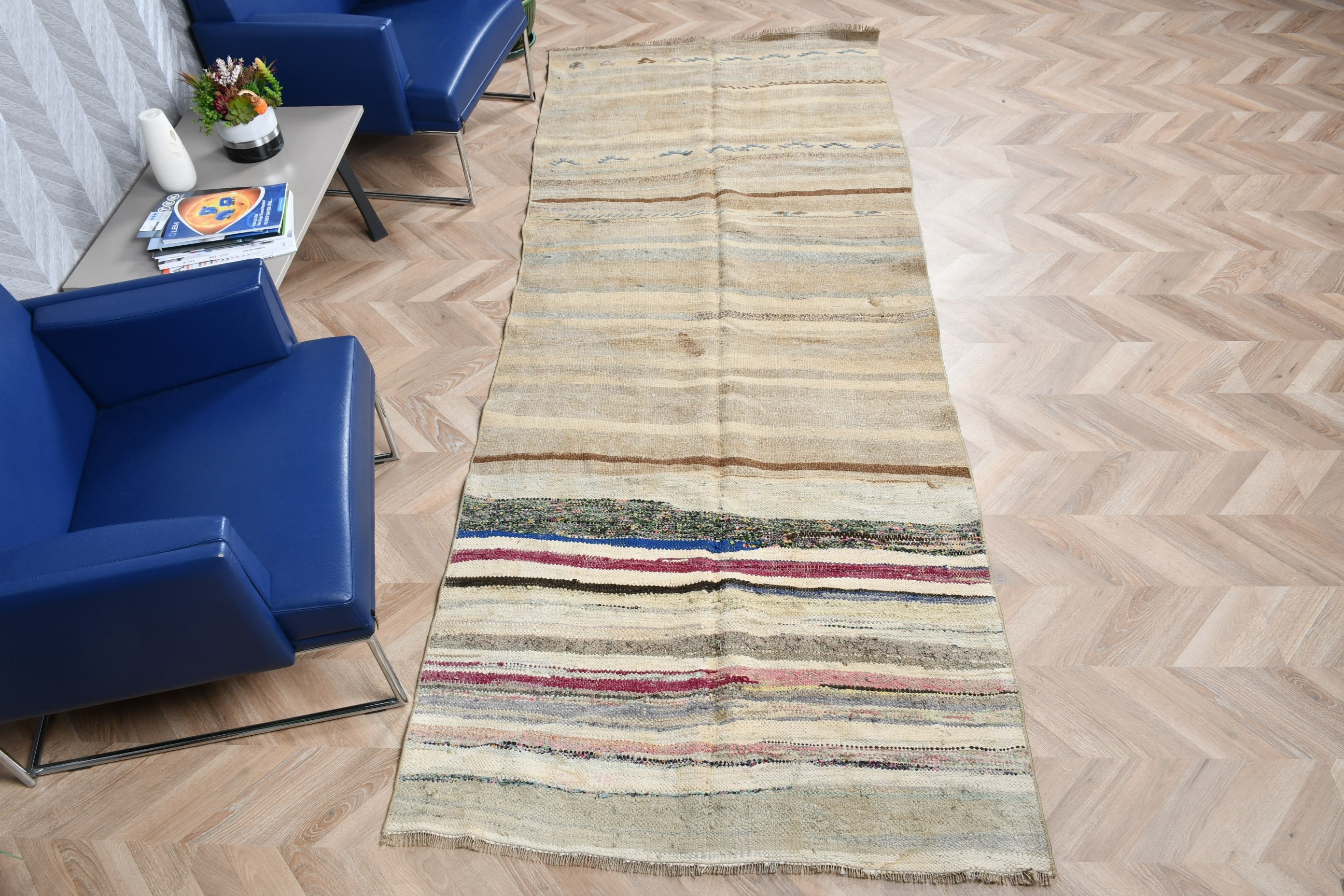 Ev Dekorasyonu Halıları, Koridor Halıları, Kahverengi Oushak Halısı, Koridor Halısı, Türk Halısı, Yün Halıları, 4x10.1 ft Runner Halıları, Kilim, Vintage Halı