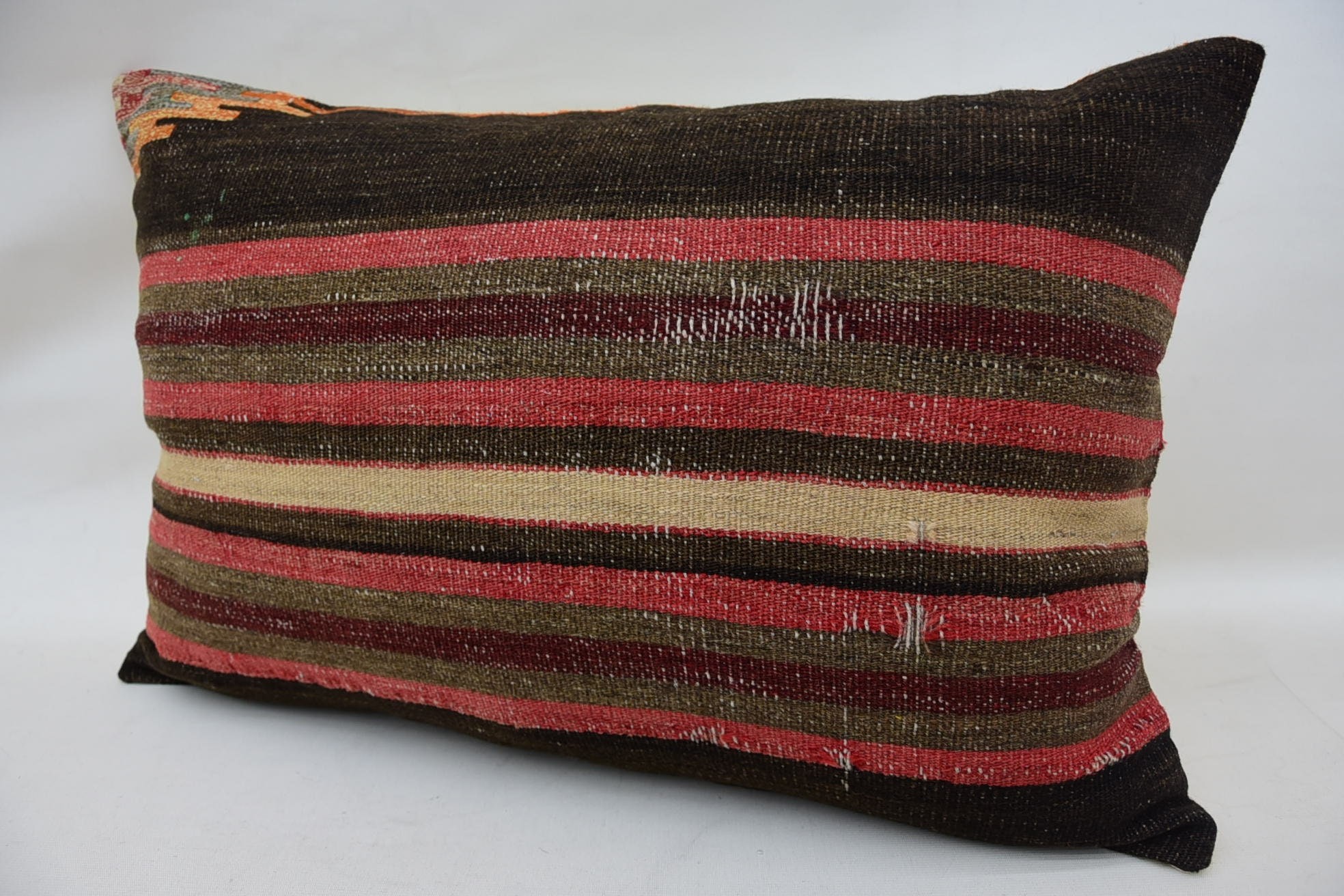 Throw Kilim Pillow, Bolster Throw Pillow Sham, Aesthetic Pillow Sham, Boho Pillow, Antique Pillows, 16"x24" Brown Pillow Sham