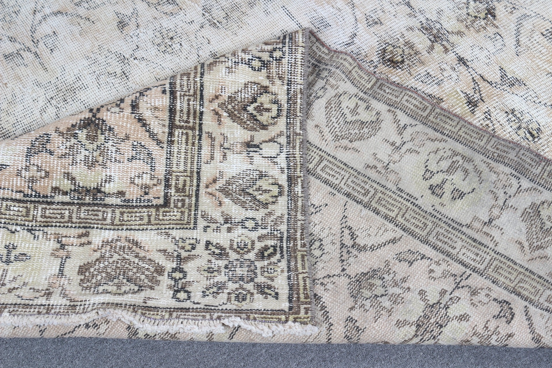 Ev Dekor Halıları, Özel Halı, Vintage Halı, Bej Antika Halı, Oturma Odası Halısı, Türk Halısı, Yatak Odası Halısı, Oushak Halısı, 5.9x9.2 ft Büyük Halılar