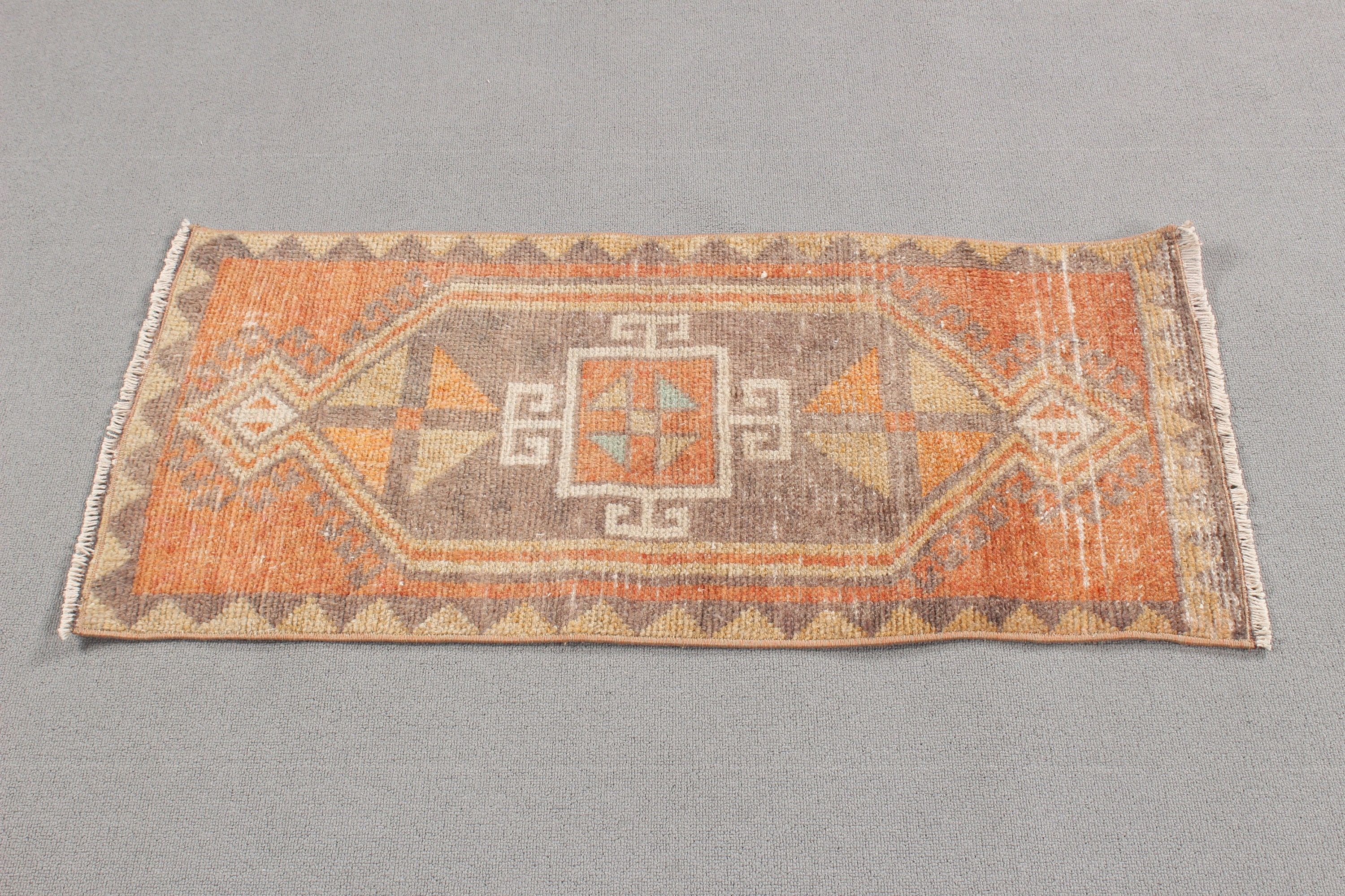 1.5x3.2 ft Küçük Halı, Giriş Halıları, Araba Paspas Halısı, Vintage Halı, Yün Halı, Turuncu Mutfak Halısı, Türk Halısı, Kapı Paspas Halıları, Oushak Halı