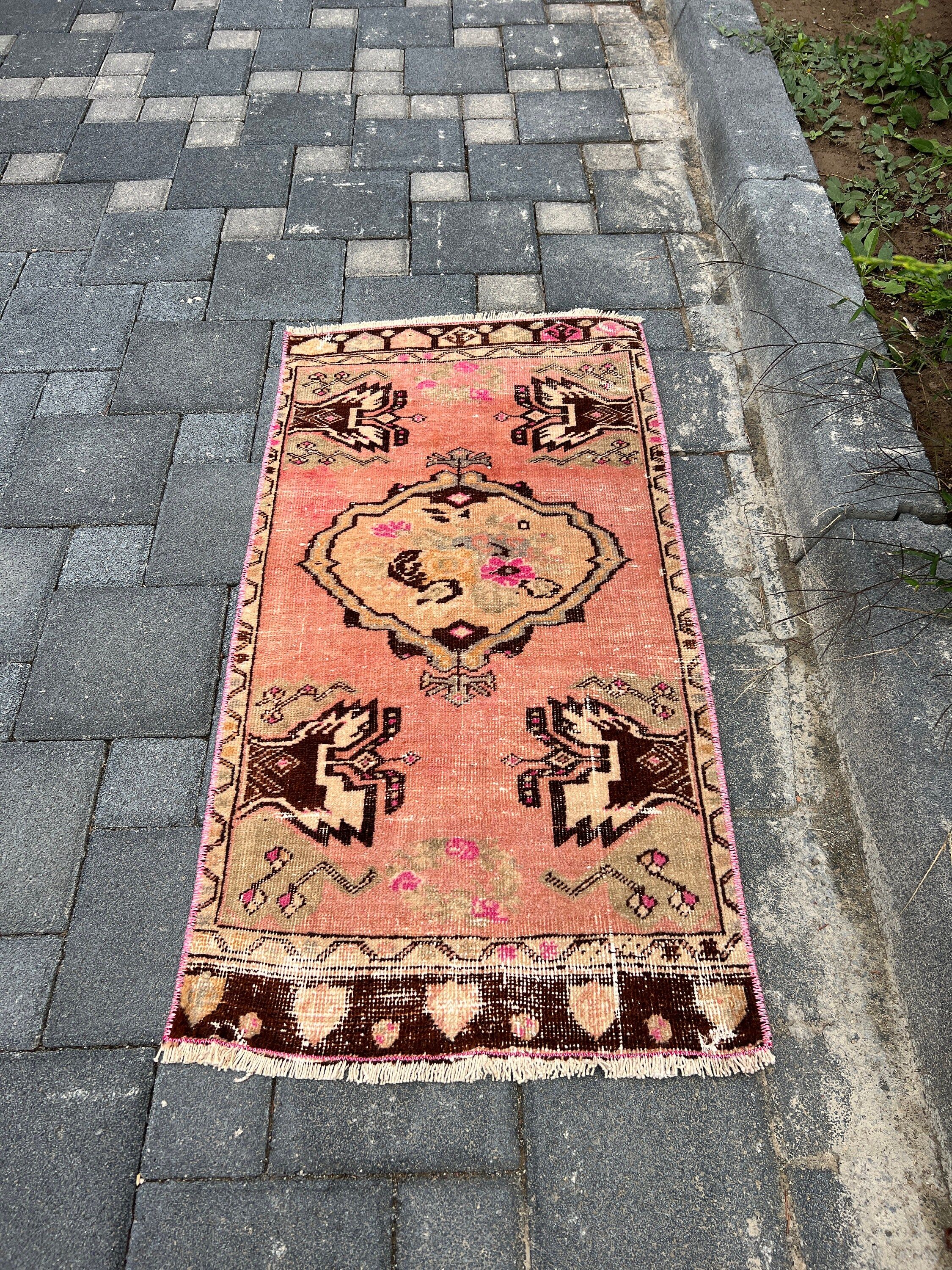 Home Decor Rug, Entry Rug, Oushak Rug, Rugs for Entry, 1.7x3.4 ft Small Rug, Car Mat Rugs, Turkish Rug, Red Oushak Rugs, Vintage Rugs